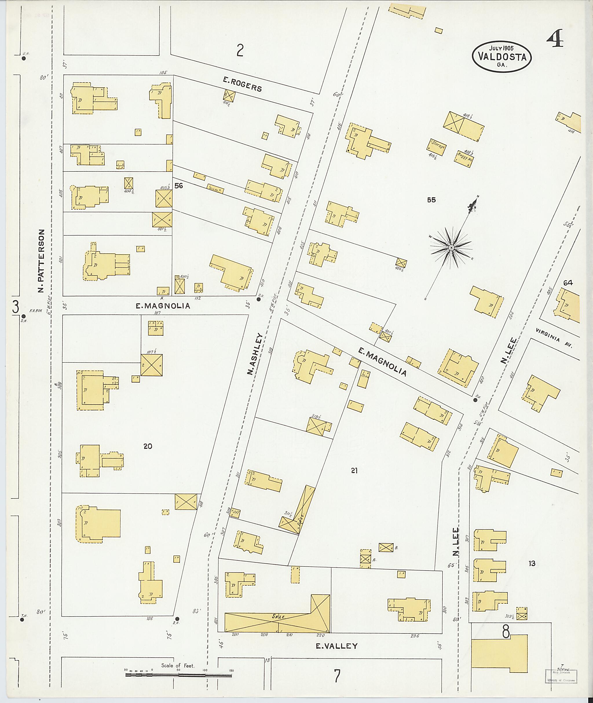 This old map of Valdosta, Lowndes County, Georgia was created by Sanborn Map Company in 1905