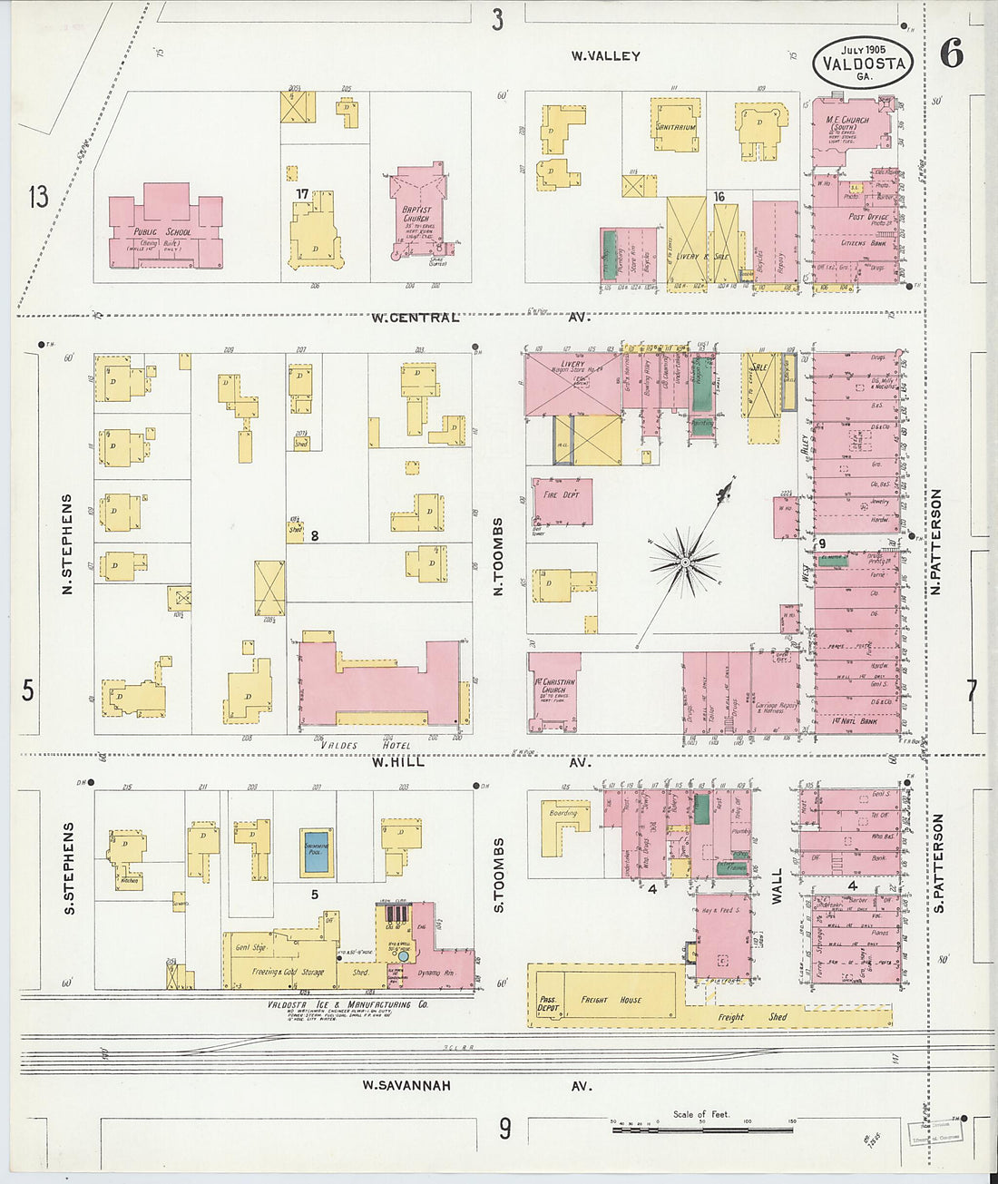This old map of Valdosta, Lowndes County, Georgia was created by Sanborn Map Company in 1905