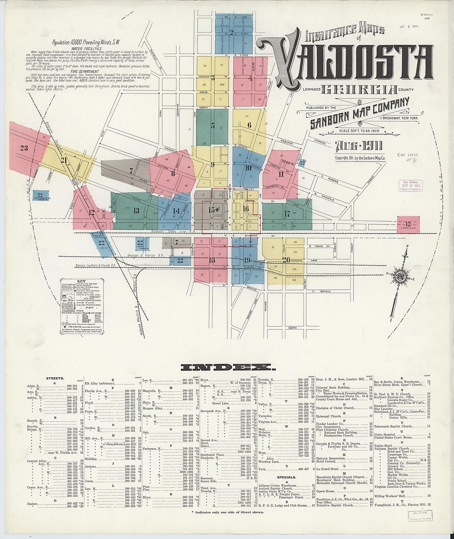 This old map of Valdosta, Lowndes County, Georgia was created by Sanborn Map Company in 1911