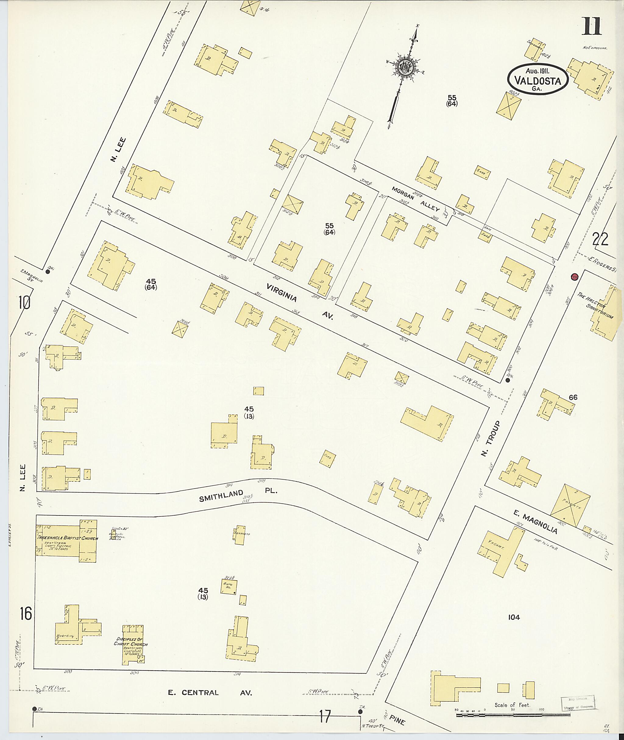 This old map of Valdosta, Lowndes County, Georgia was created by Sanborn Map Company in 1911