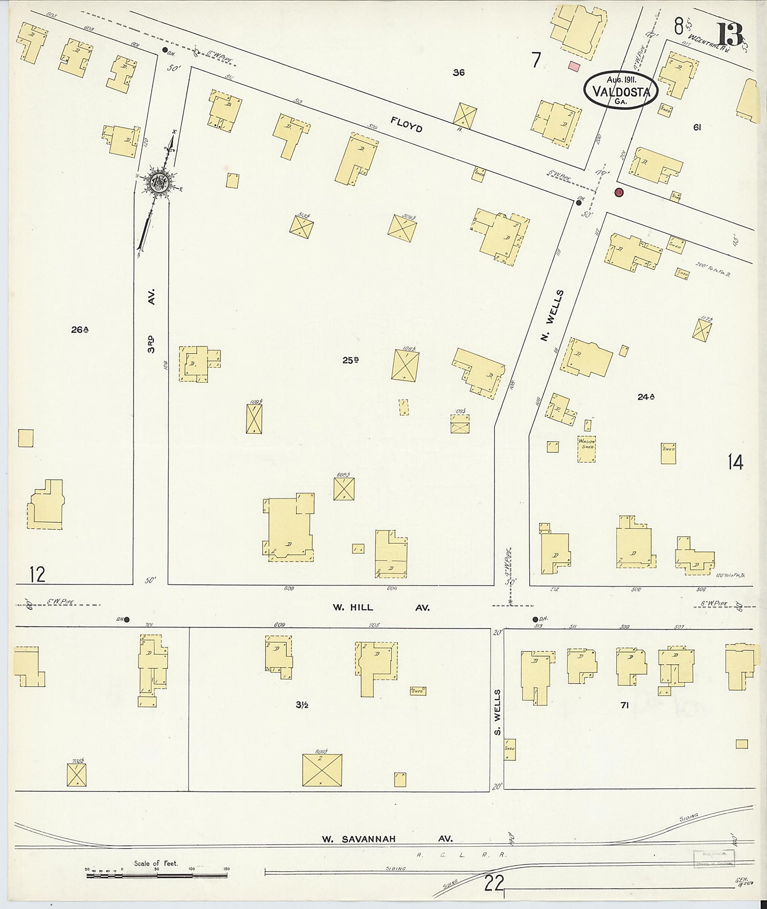 This old map of Valdosta, Lowndes County, Georgia was created by Sanborn Map Company in 1911