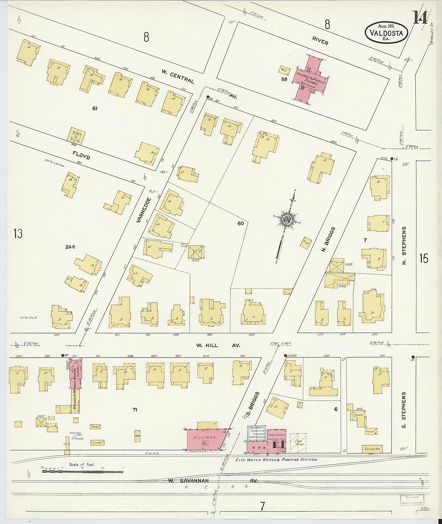This old map of Valdosta, Lowndes County, Georgia was created by Sanborn Map Company in 1911