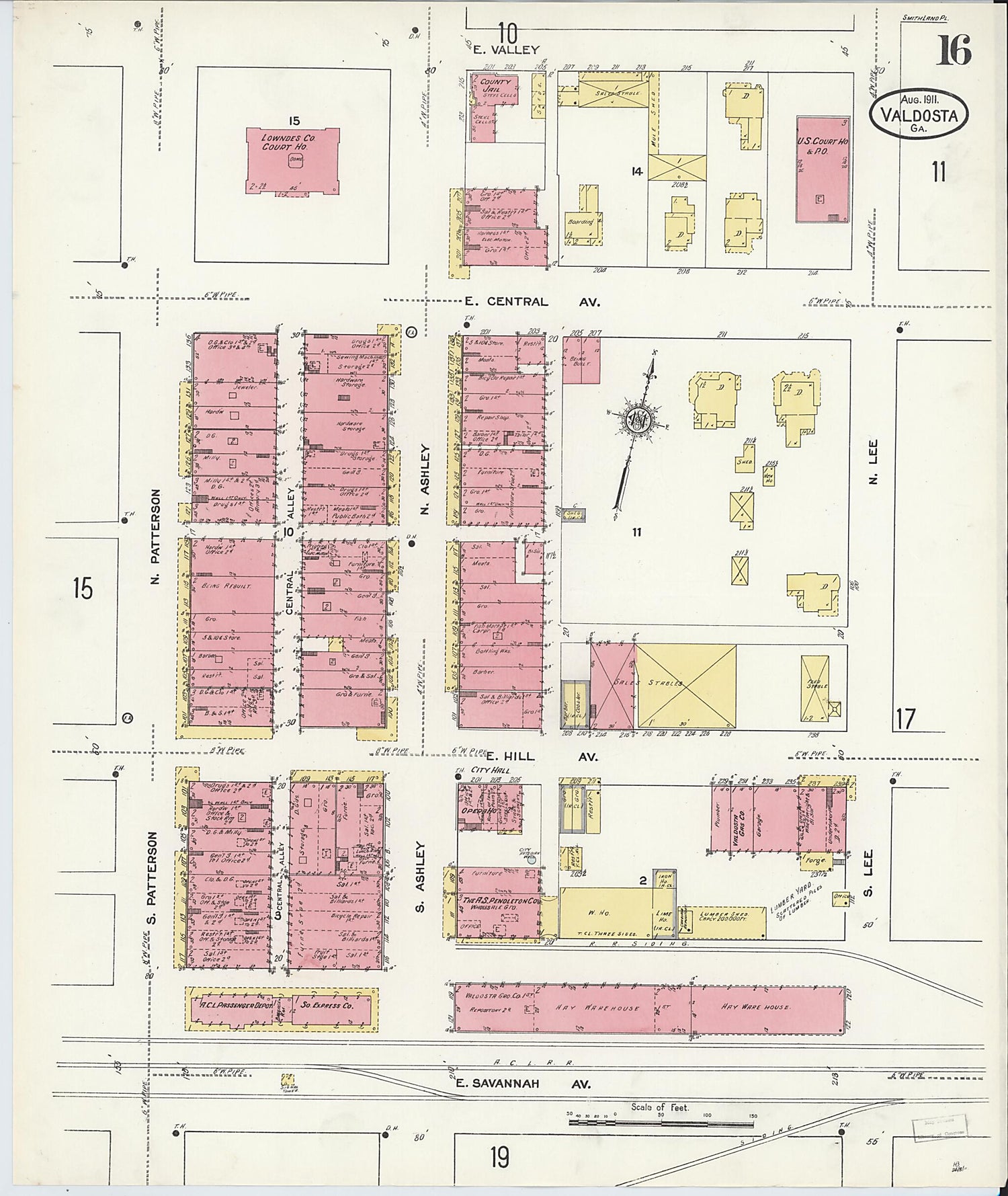 This old map of Valdosta, Lowndes County, Georgia was created by Sanborn Map Company in 1911