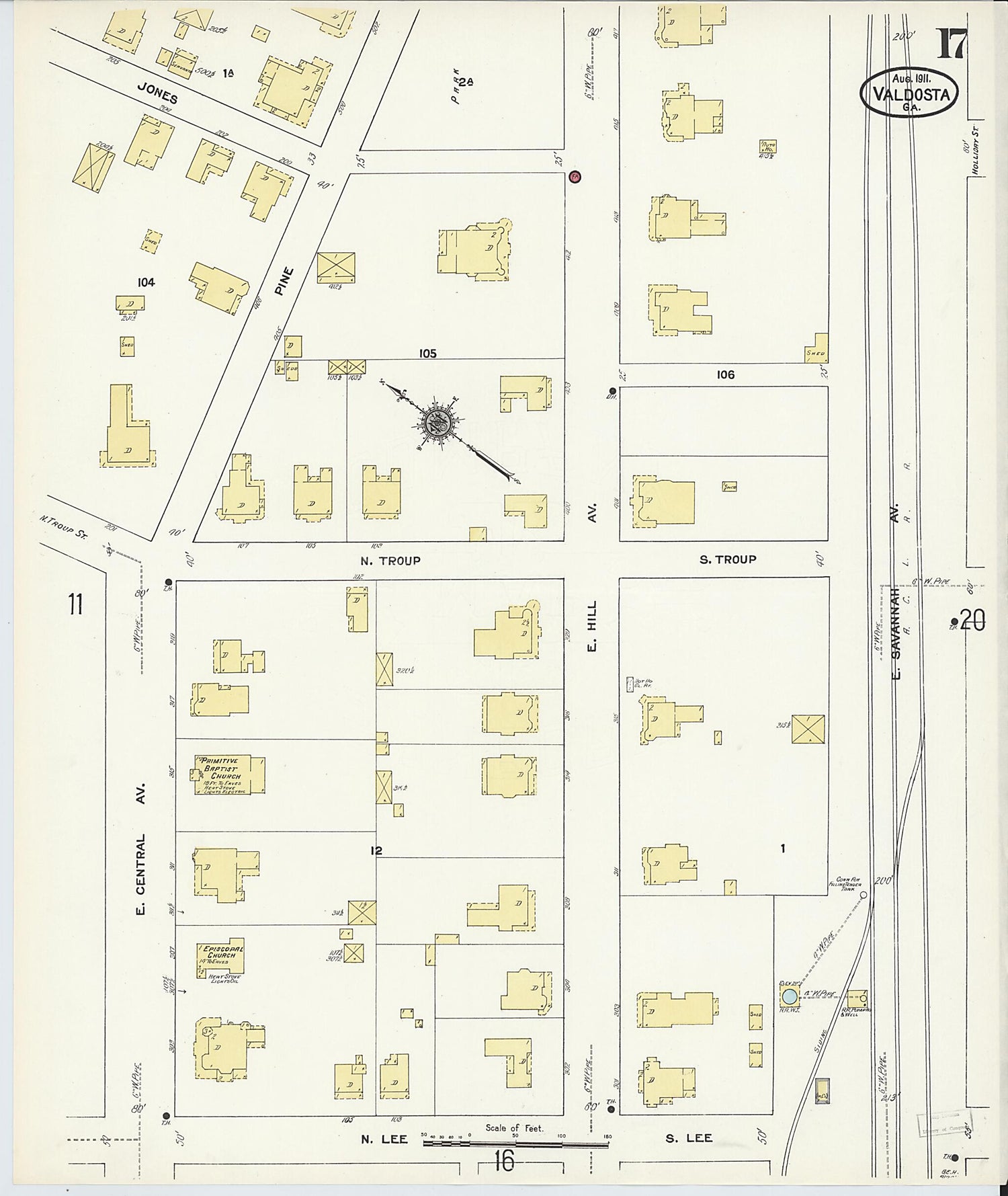 This old map of Valdosta, Lowndes County, Georgia was created by Sanborn Map Company in 1911