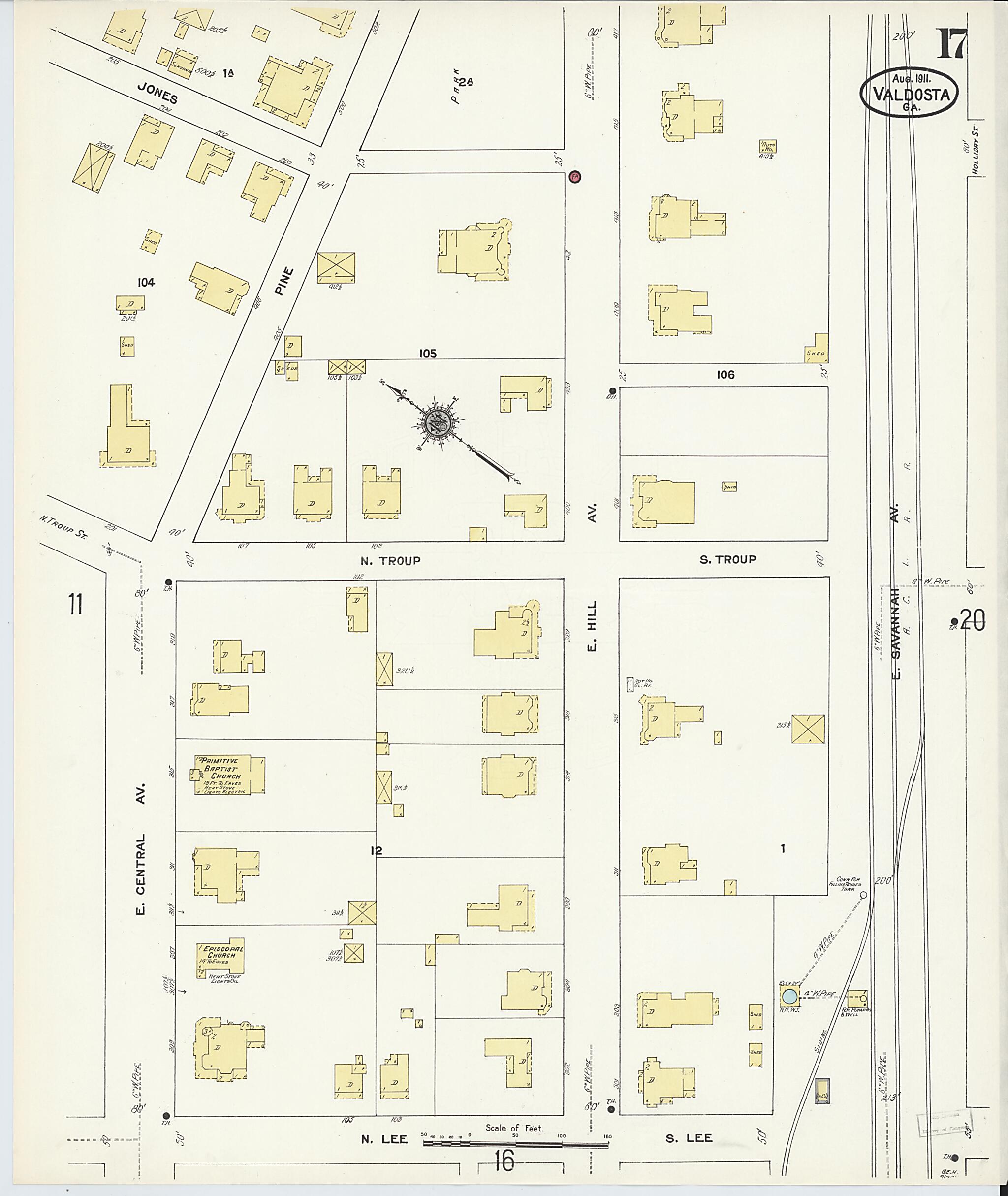 This old map of Valdosta, Lowndes County, Georgia was created by Sanborn Map Company in 1911