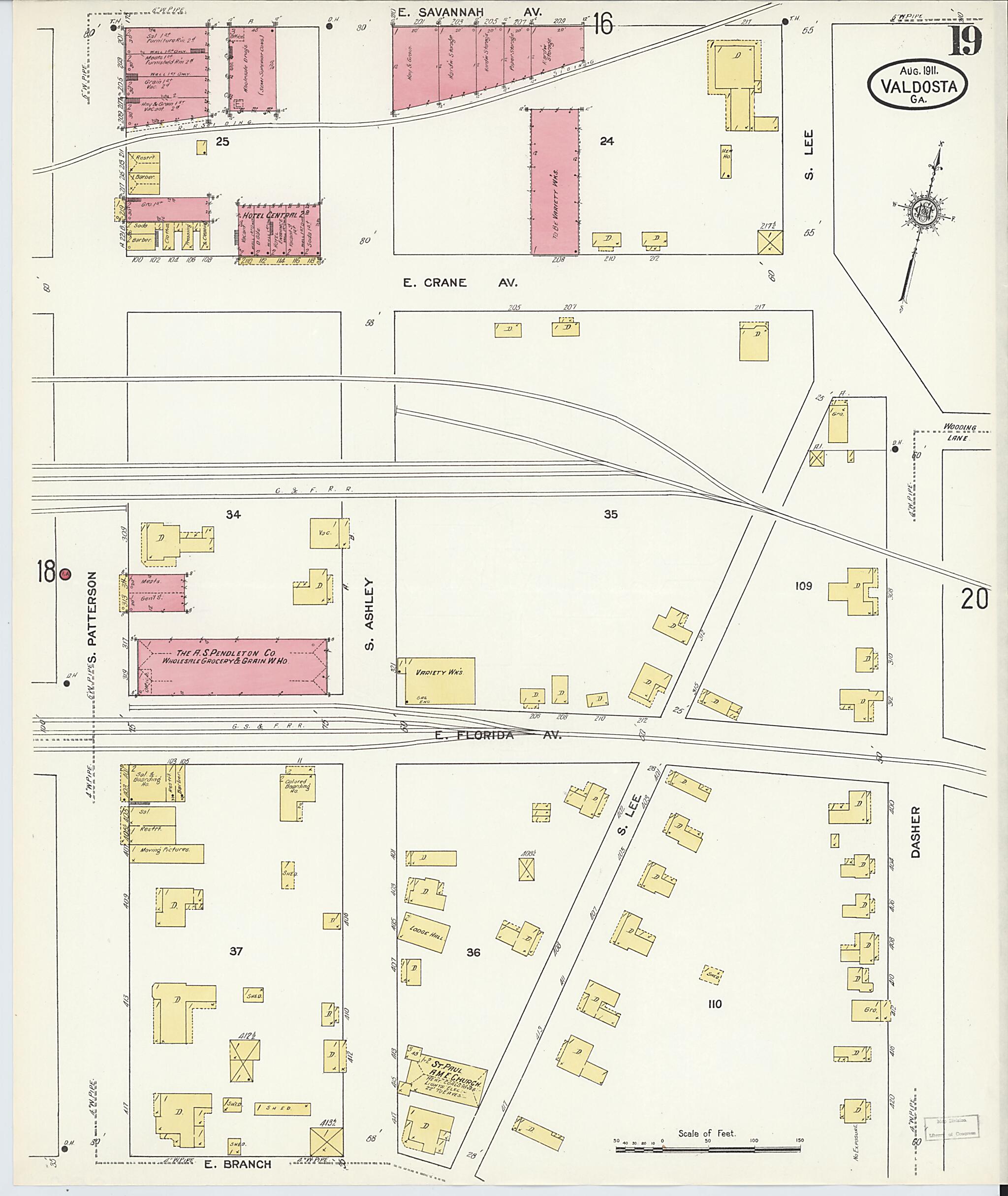 This old map of Valdosta, Lowndes County, Georgia was created by Sanborn Map Company in 1911
