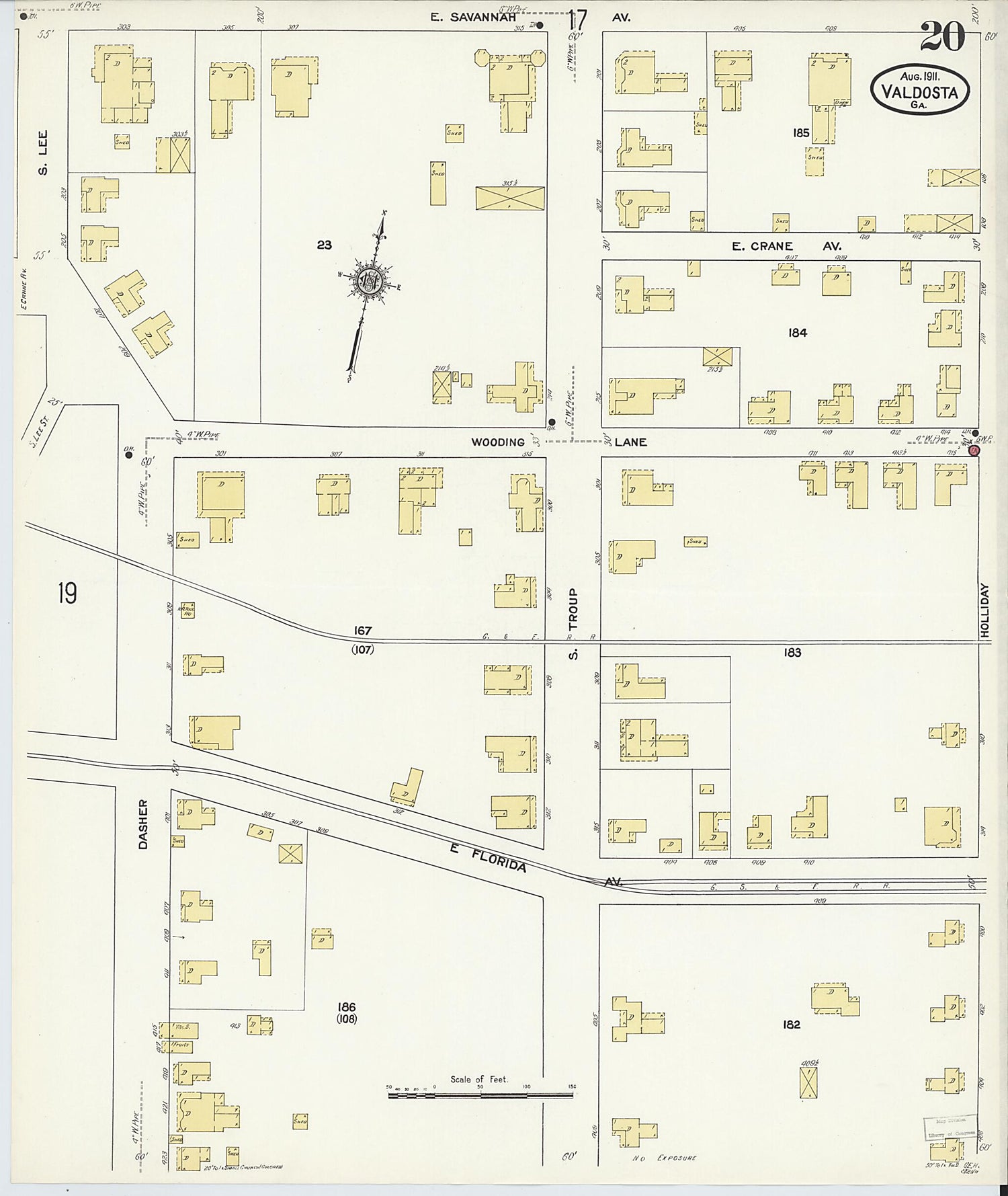 This old map of Valdosta, Lowndes County, Georgia was created by Sanborn Map Company in 1911