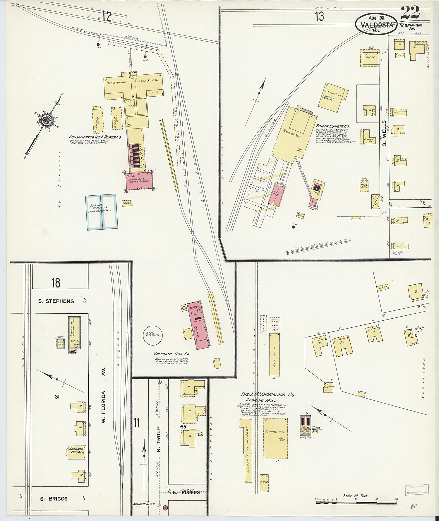 This old map of Valdosta, Lowndes County, Georgia was created by Sanborn Map Company in 1911