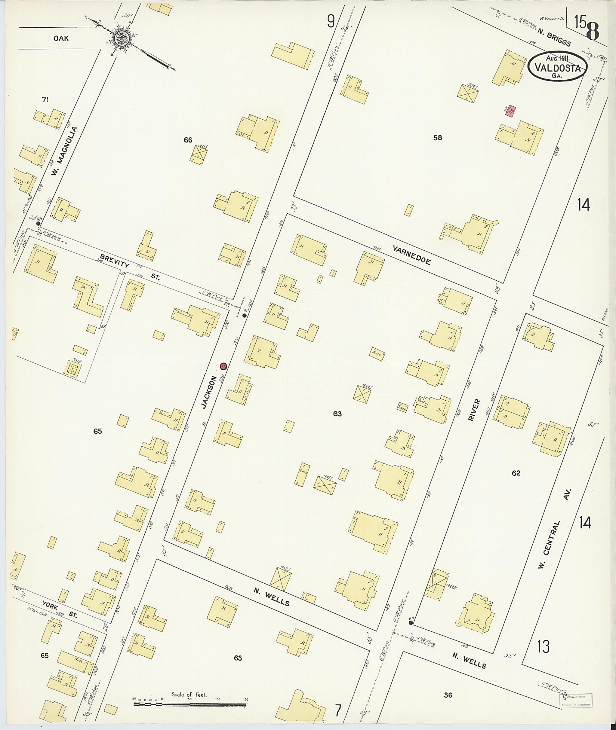 This old map of Valdosta, Lowndes County, Georgia was created by Sanborn Map Company in 1911
