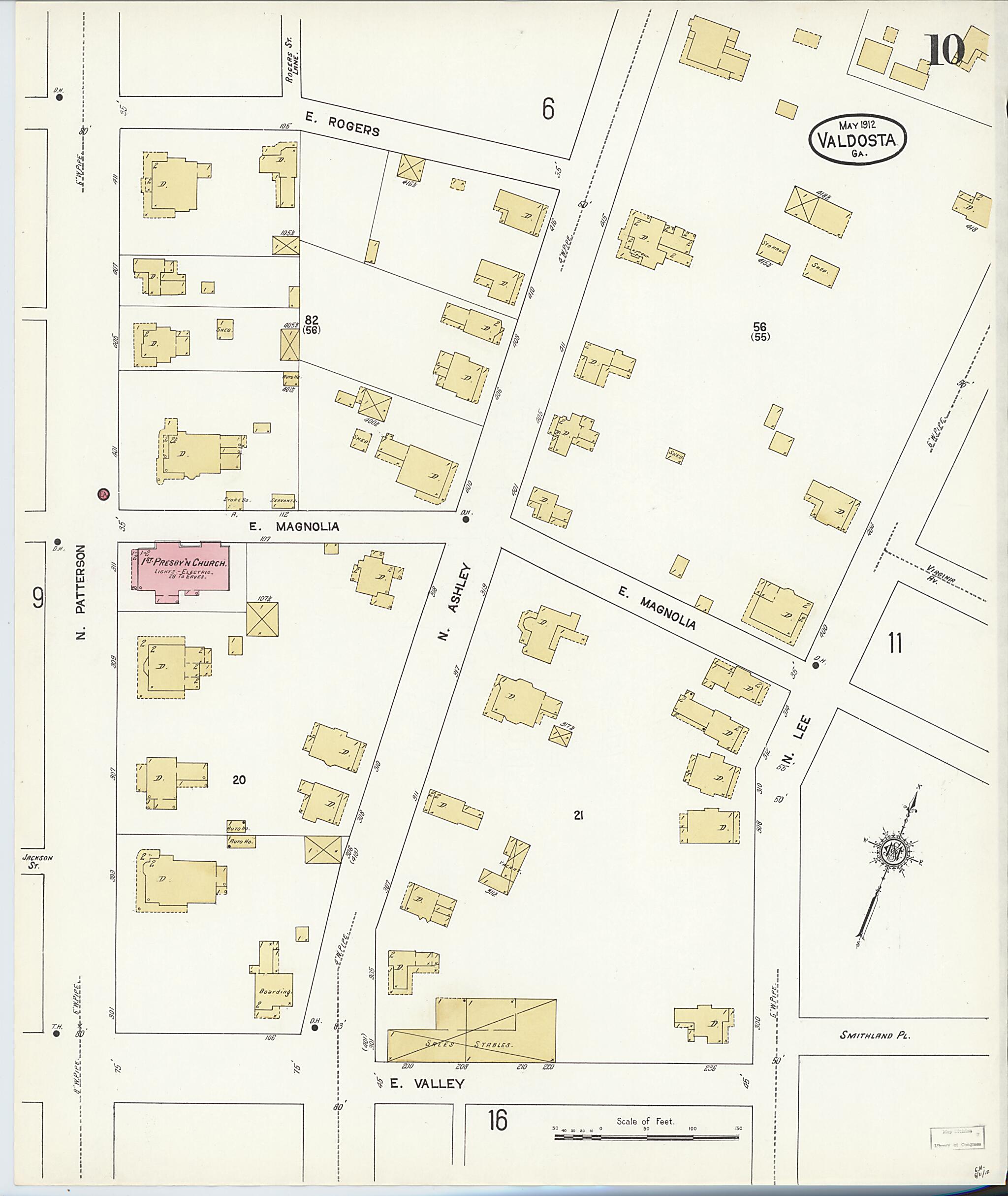 This old map of Valdosta, Lowndes County, Georgia was created by Sanborn Map Company in 1912