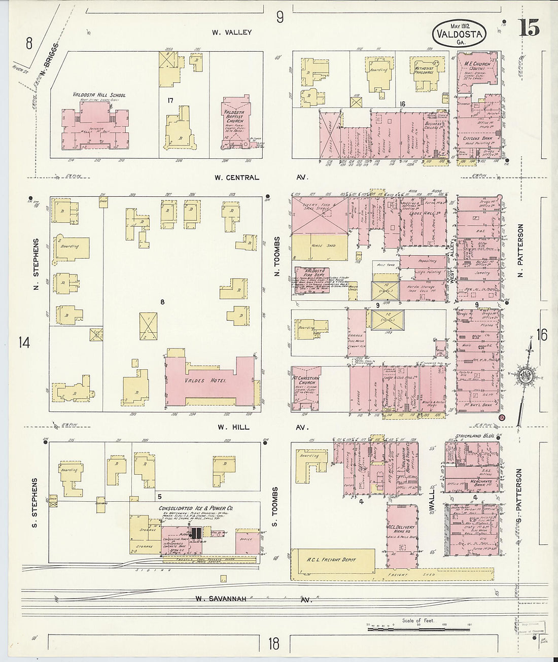 This old map of Valdosta, Lowndes County, Georgia was created by Sanborn Map Company in 1912