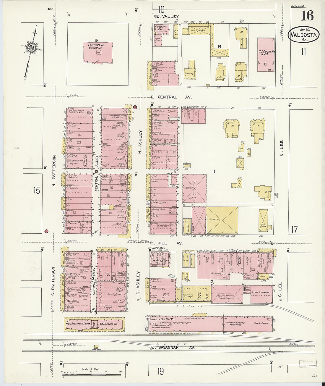 This old map of Valdosta, Lowndes County, Georgia was created by Sanborn Map Company in 1912