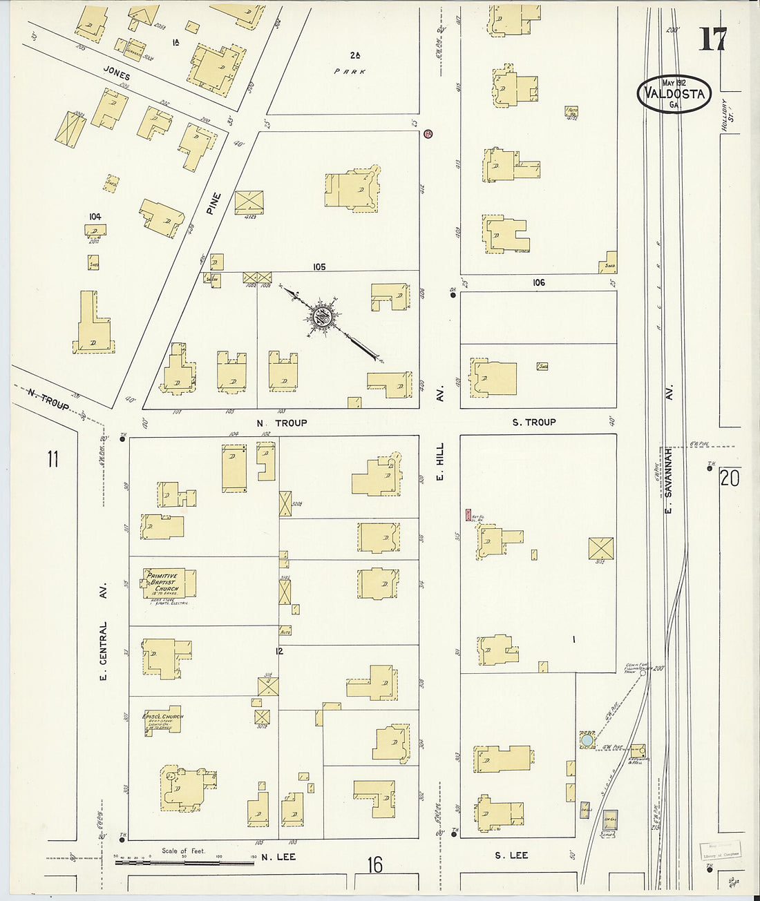 This old map of Valdosta, Lowndes County, Georgia was created by Sanborn Map Company in 1912