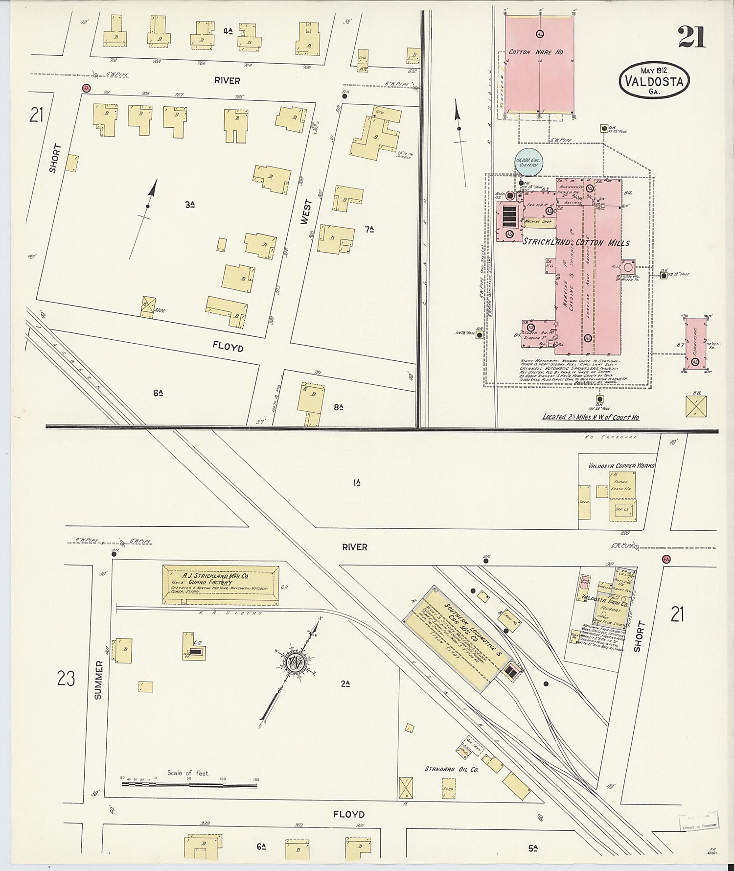 This old map of Valdosta, Lowndes County, Georgia was created by Sanborn Map Company in 1912