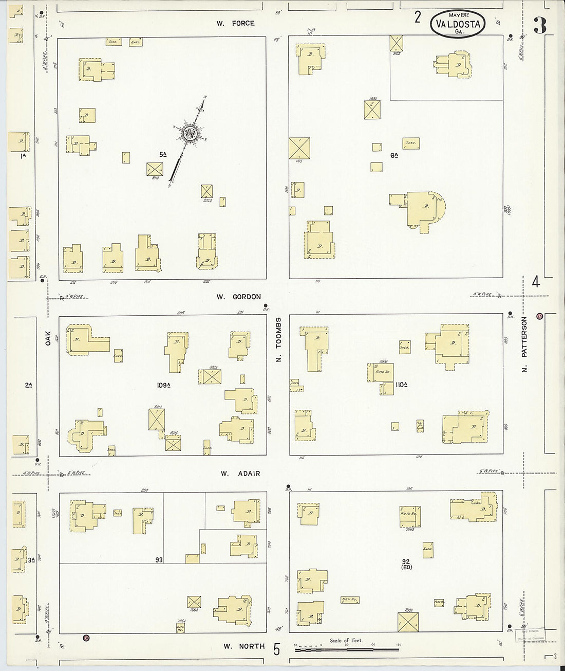 This old map of Valdosta, Lowndes County, Georgia was created by Sanborn Map Company in 1912