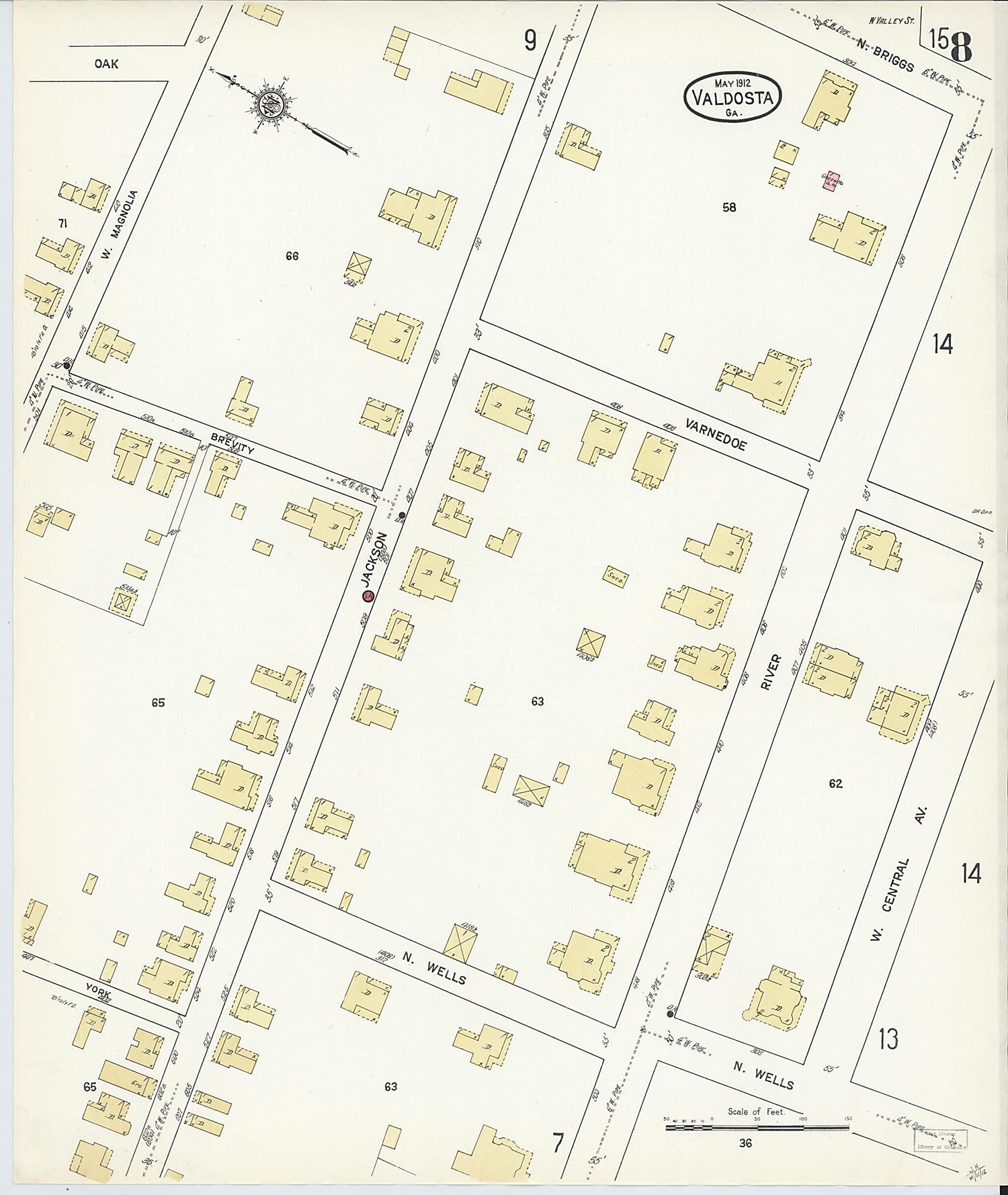 This old map of Valdosta, Lowndes County, Georgia was created by Sanborn Map Company in 1912