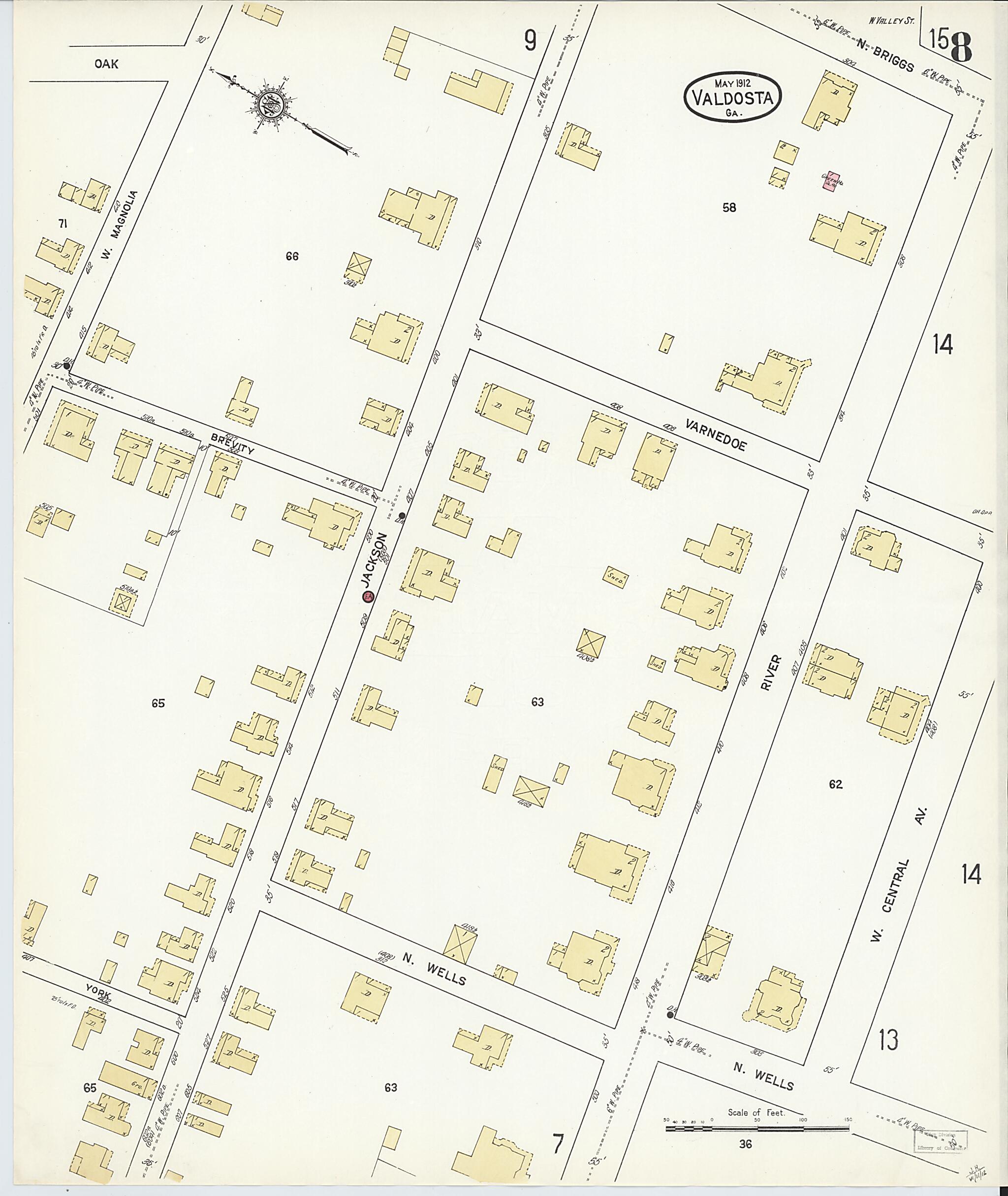 This old map of Valdosta, Lowndes County, Georgia was created by Sanborn Map Company in 1912