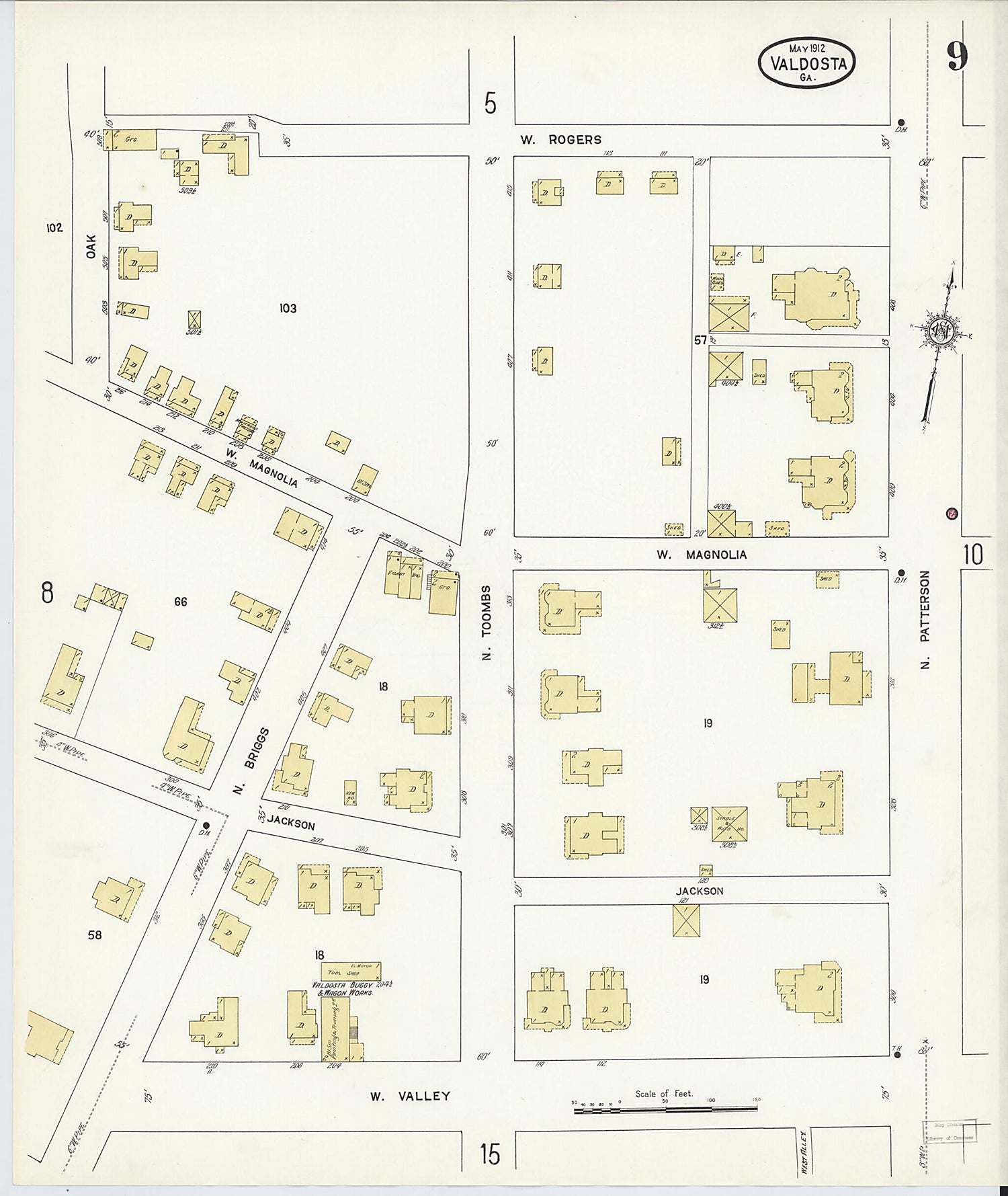 This old map of Valdosta, Lowndes County, Georgia was created by Sanborn Map Company in 1912