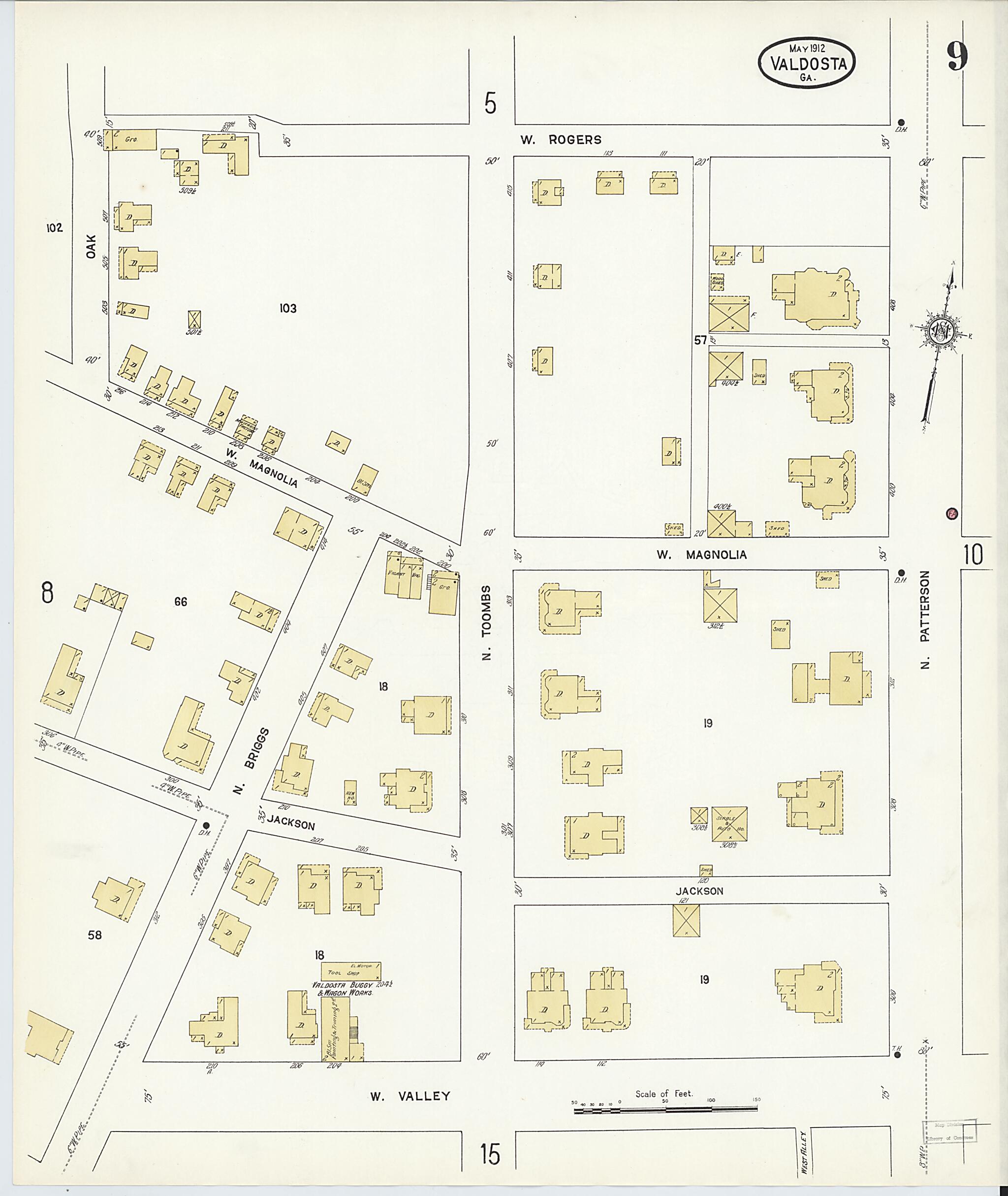 This old map of Valdosta, Lowndes County, Georgia was created by Sanborn Map Company in 1912