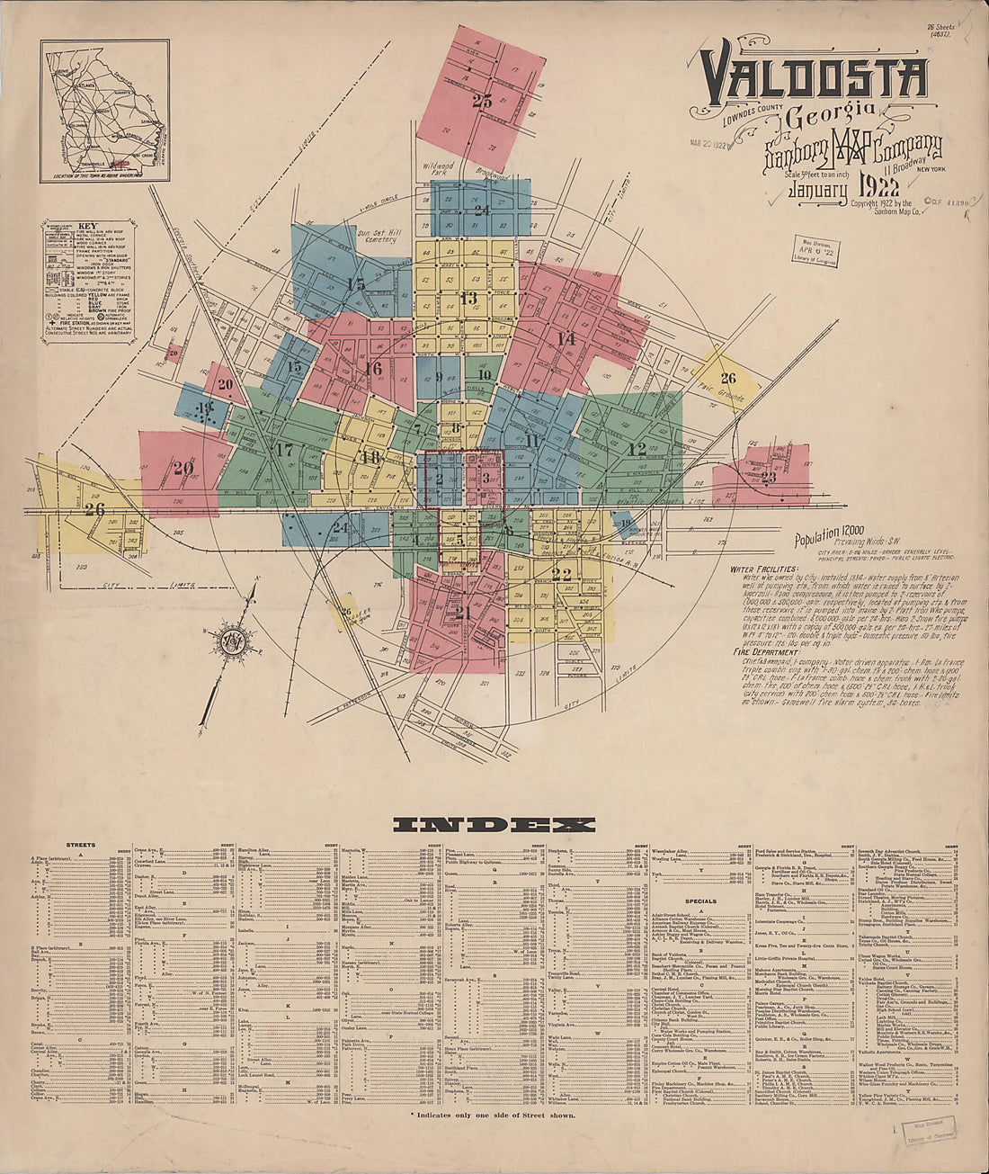 This old map of Valdosta, Lowndes County, Georgia was created by Sanborn Map Company in 1922