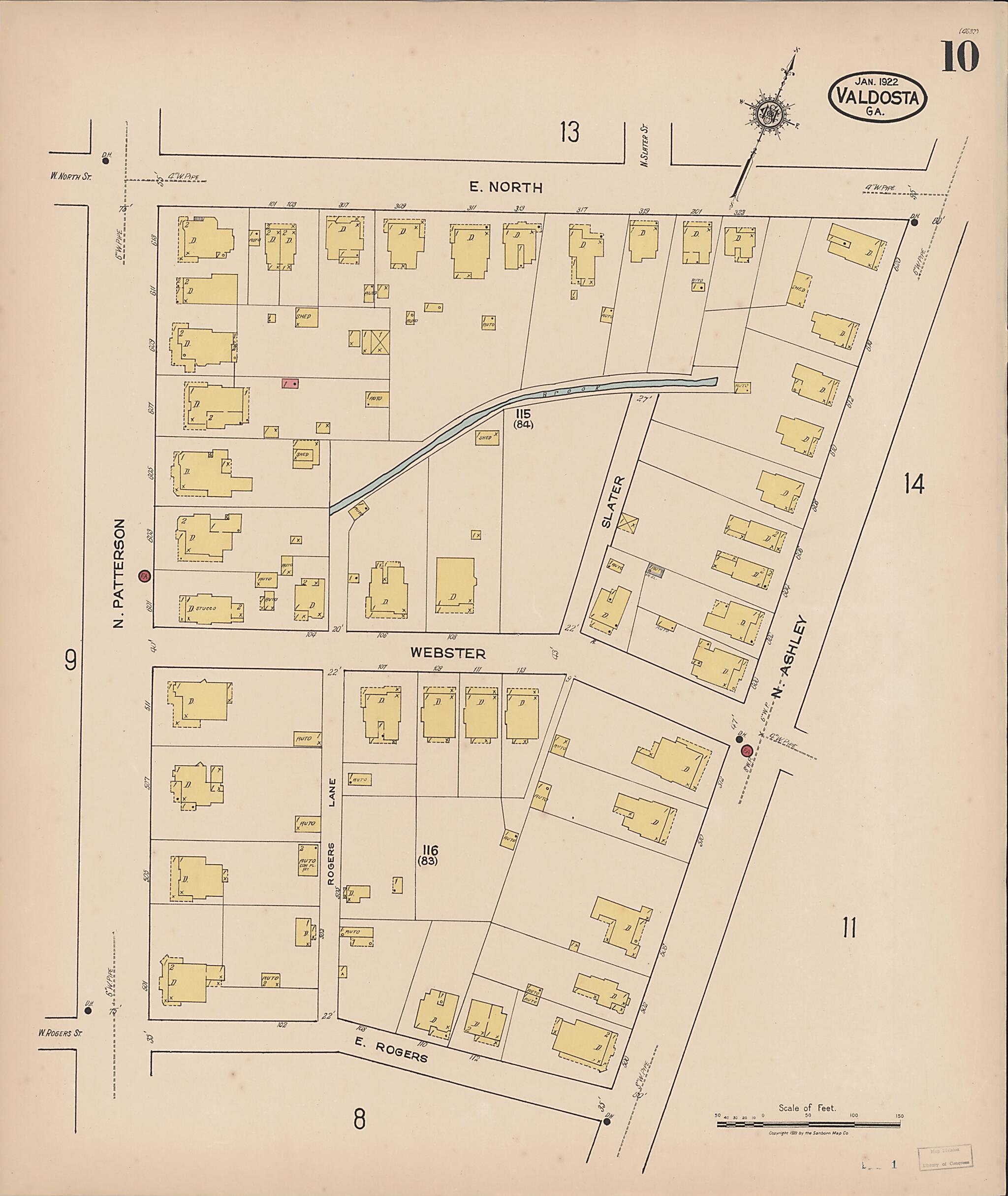 This old map of Valdosta, Lowndes County, Georgia was created by Sanborn Map Company in 1922