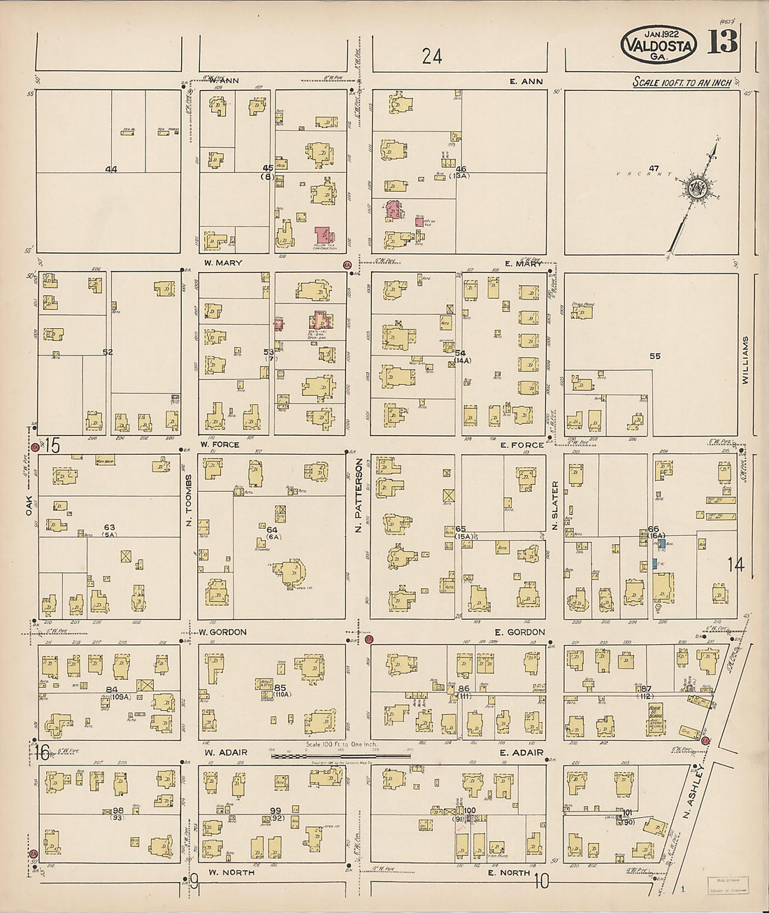 This old map of Valdosta, Lowndes County, Georgia was created by Sanborn Map Company in 1922