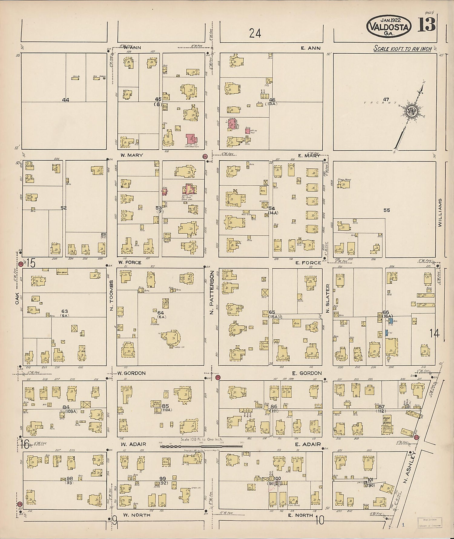 This old map of Valdosta, Lowndes County, Georgia was created by Sanborn Map Company in 1922