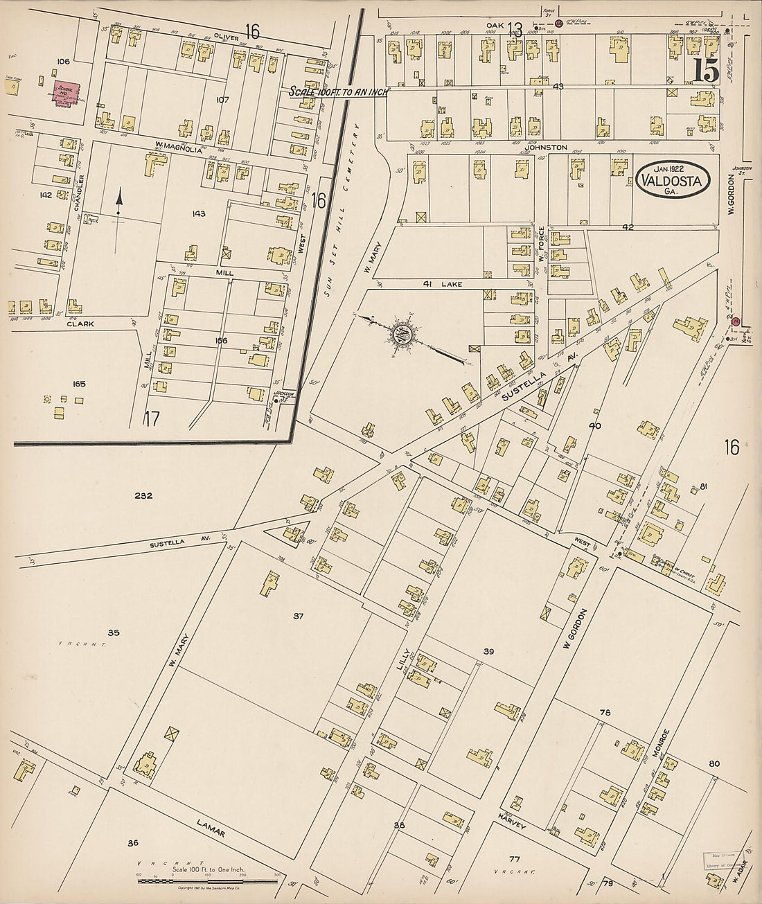 This old map of Valdosta, Lowndes County, Georgia was created by Sanborn Map Company in 1922