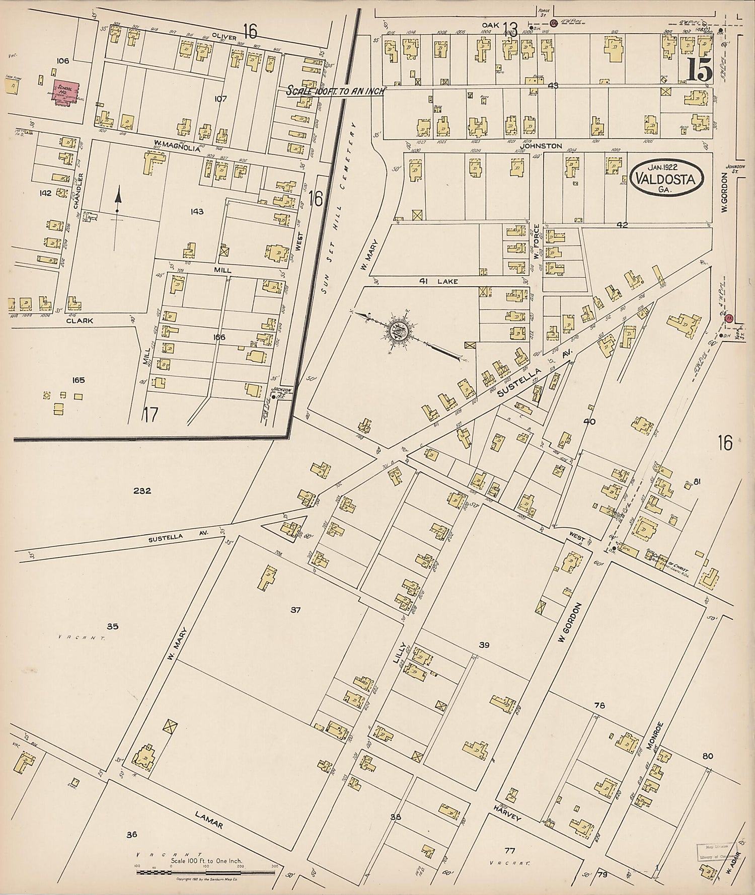 This old map of Valdosta, Lowndes County, Georgia was created by Sanborn Map Company in 1922