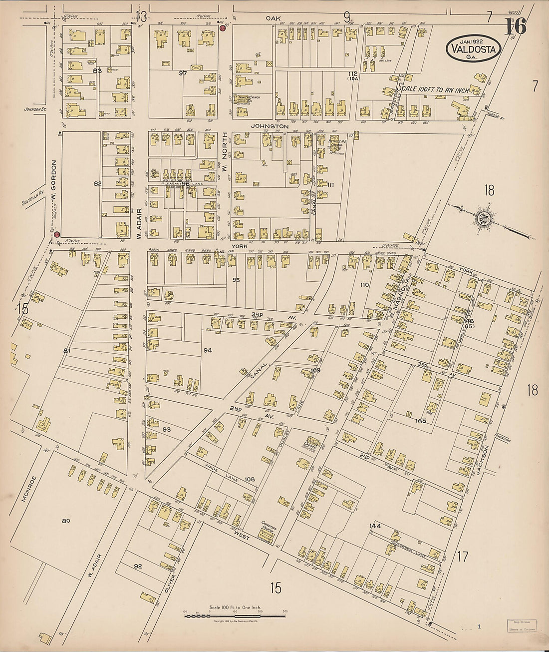 This old map of Valdosta, Lowndes County, Georgia was created by Sanborn Map Company in 1922