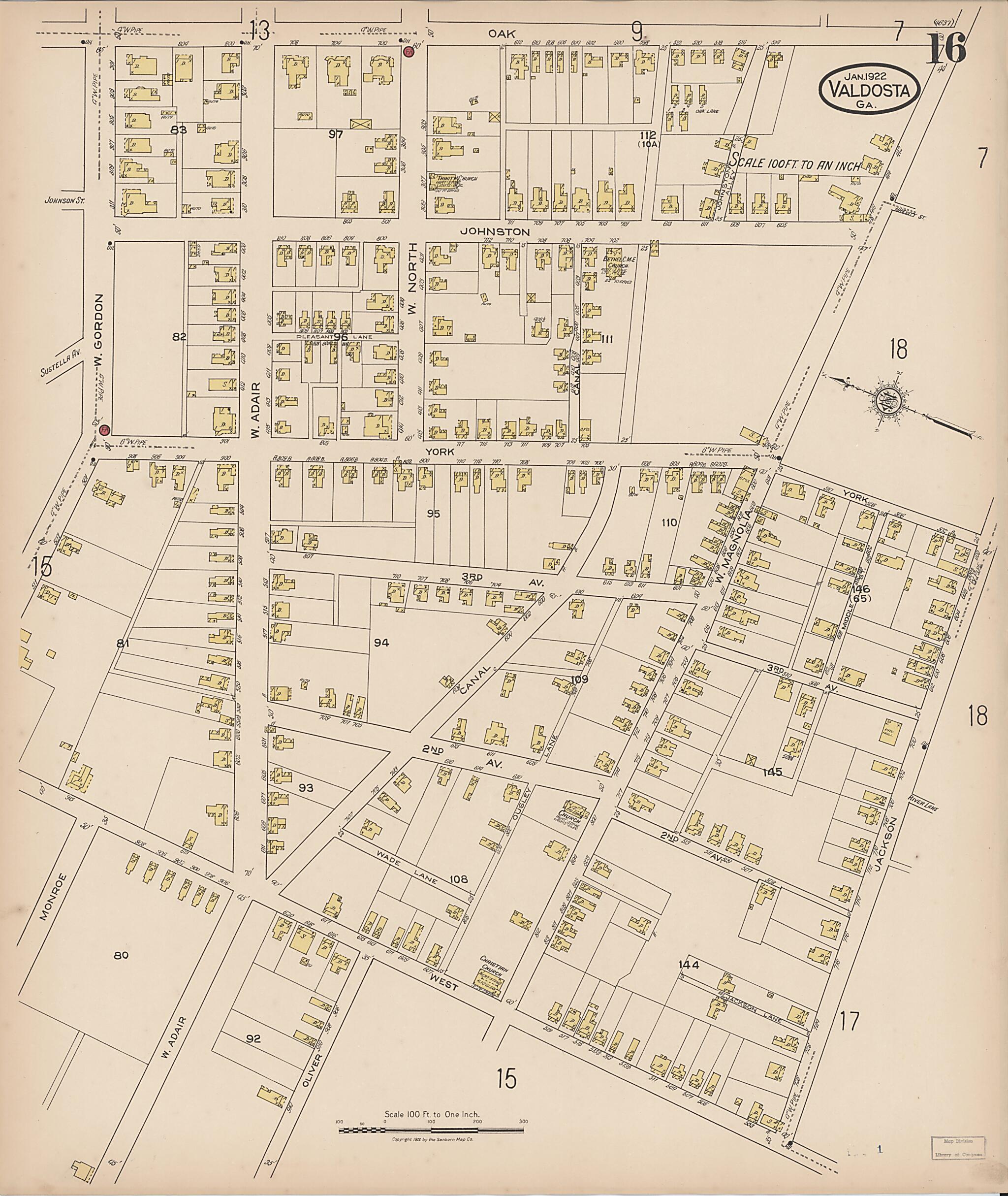 This old map of Valdosta, Lowndes County, Georgia was created by Sanborn Map Company in 1922