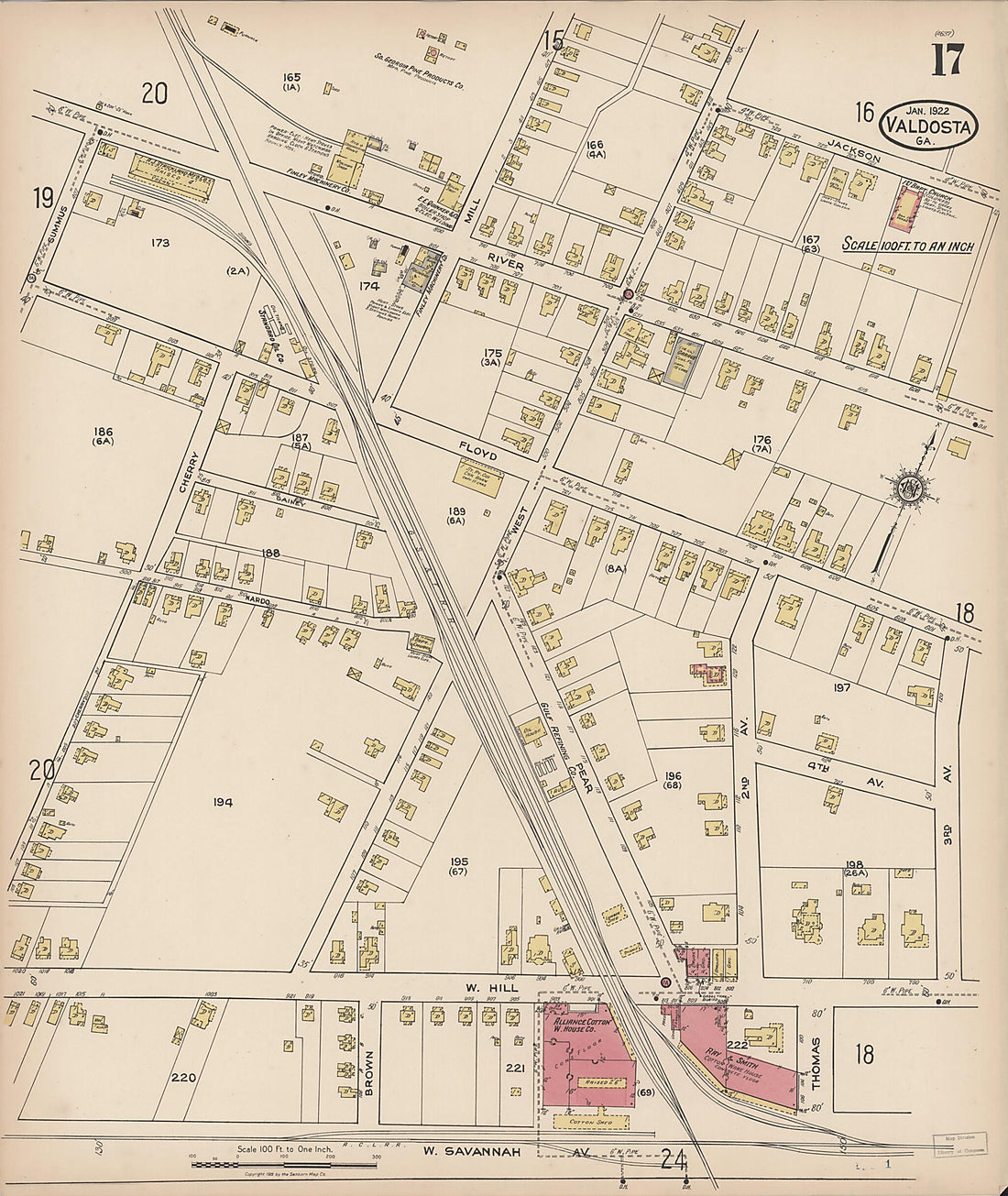 This old map of Valdosta, Lowndes County, Georgia was created by Sanborn Map Company in 1922