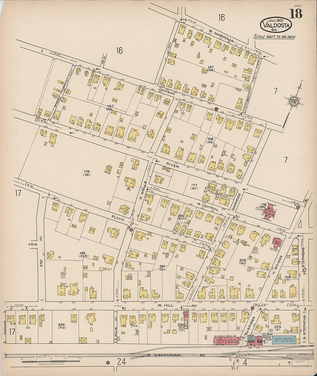 This old map of Valdosta, Lowndes County, Georgia was created by Sanborn Map Company in 1922