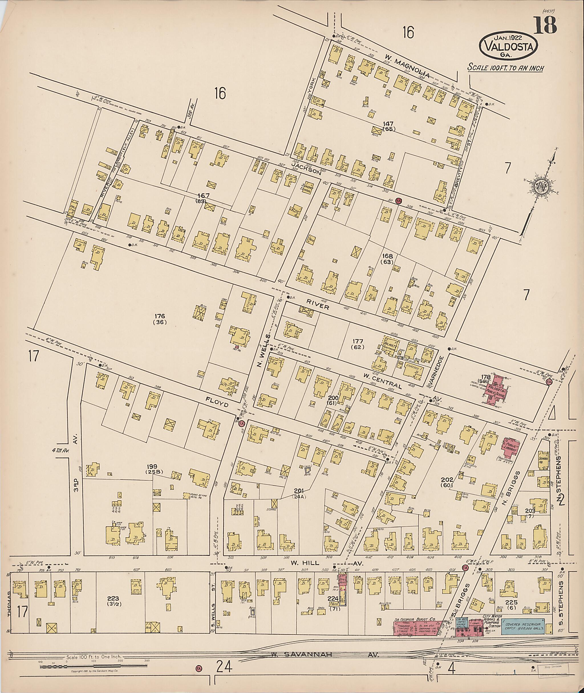 This old map of Valdosta, Lowndes County, Georgia was created by Sanborn Map Company in 1922