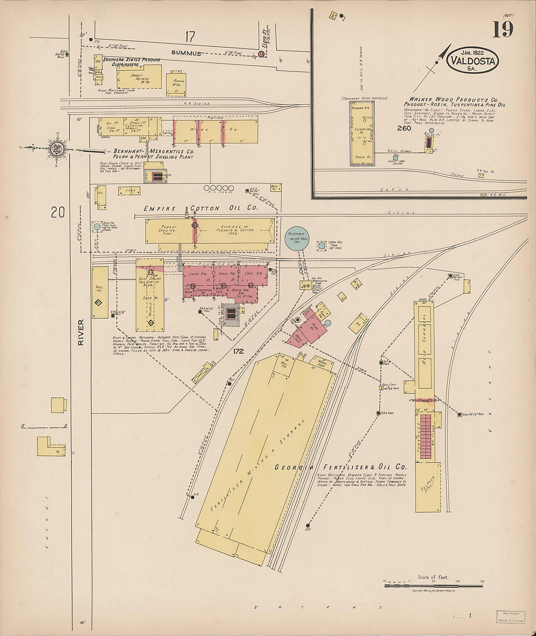 This old map of Valdosta, Lowndes County, Georgia was created by Sanborn Map Company in 1922