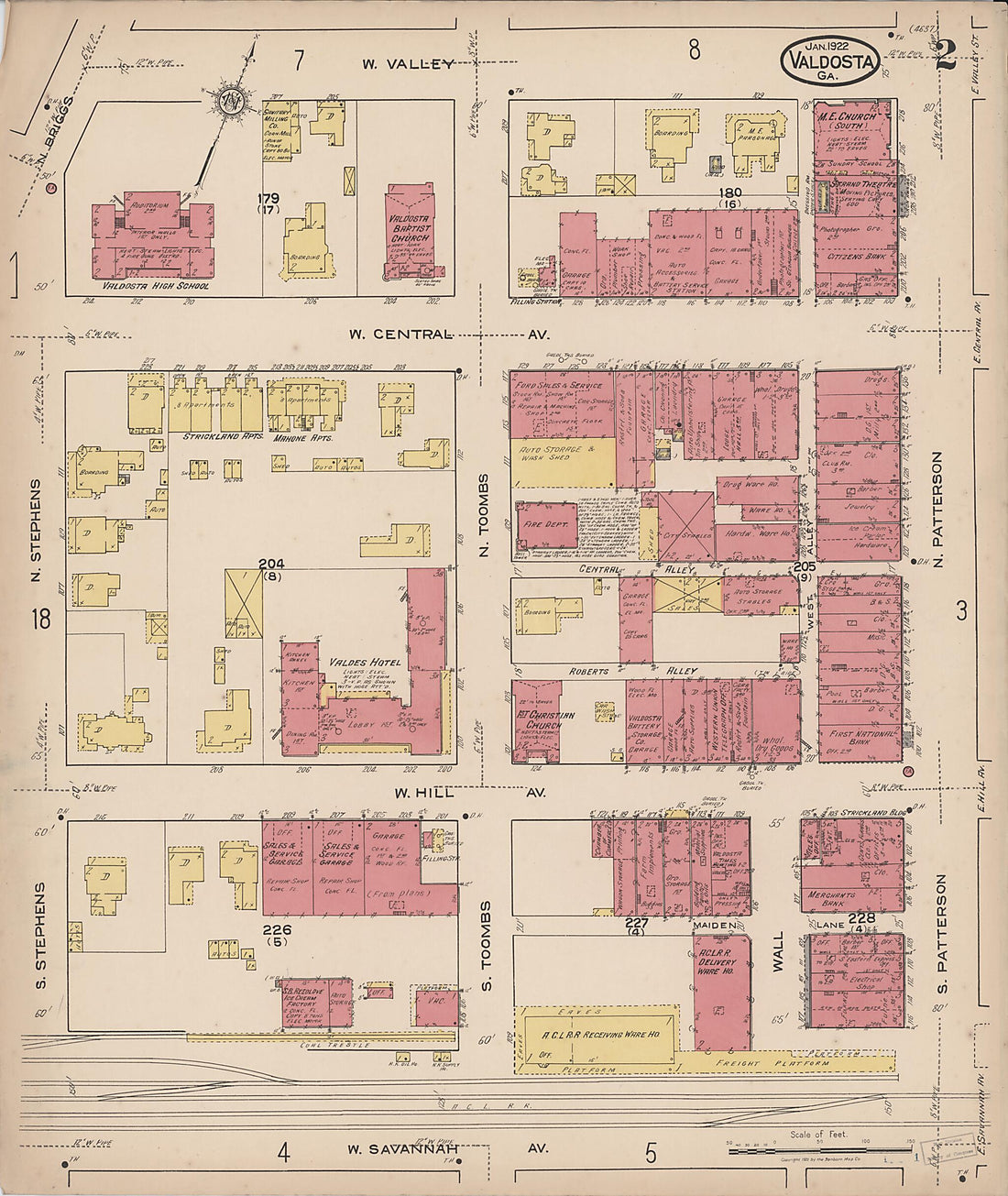 This old map of Valdosta, Lowndes County, Georgia was created by Sanborn Map Company in 1922