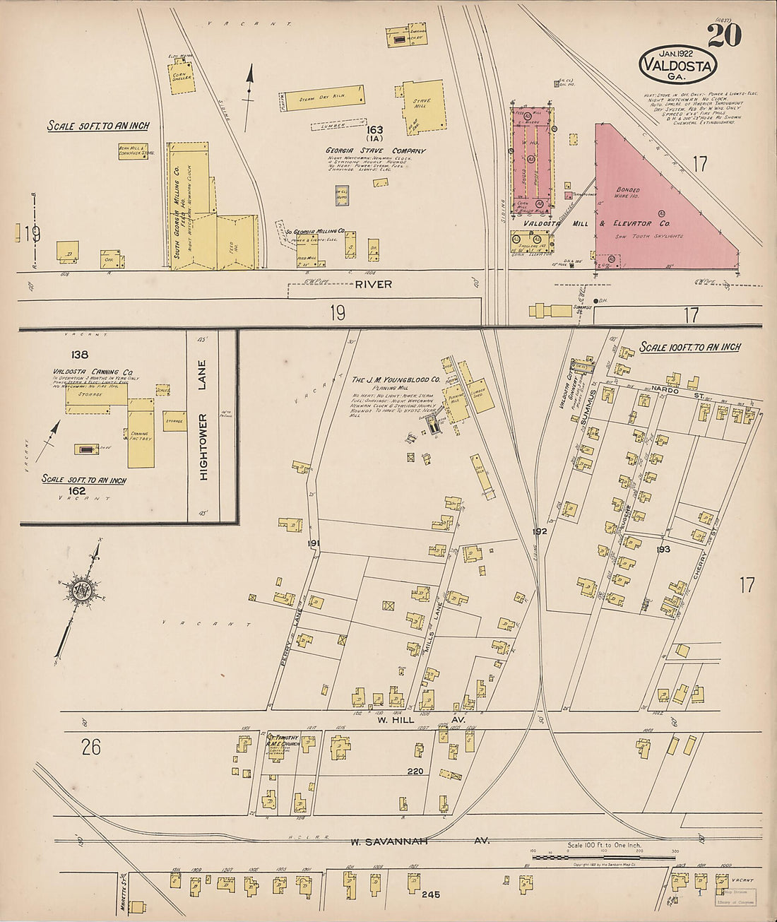 This old map of Valdosta, Lowndes County, Georgia was created by Sanborn Map Company in 1922