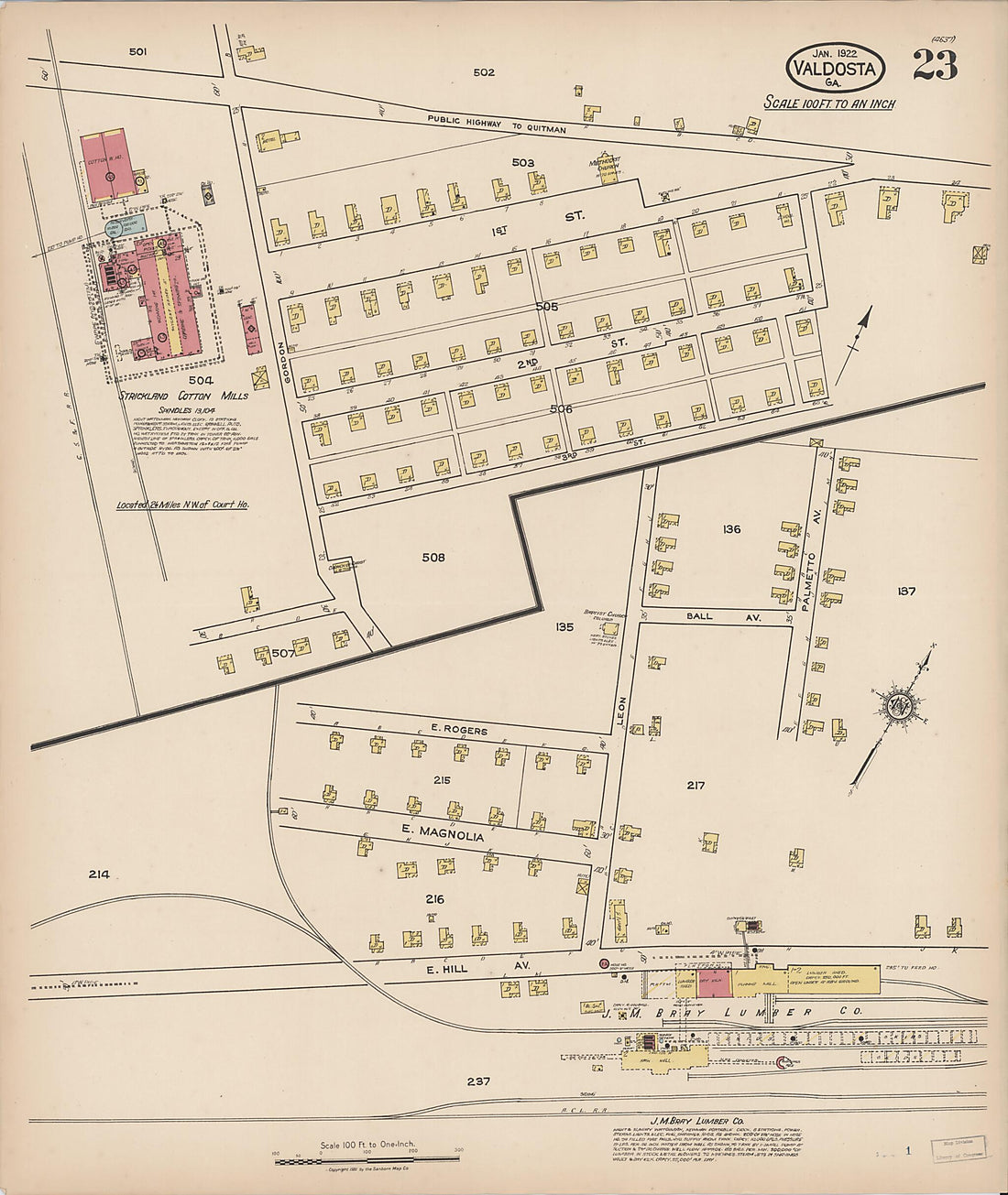 This old map of Valdosta, Lowndes County, Georgia was created by Sanborn Map Company in 1922