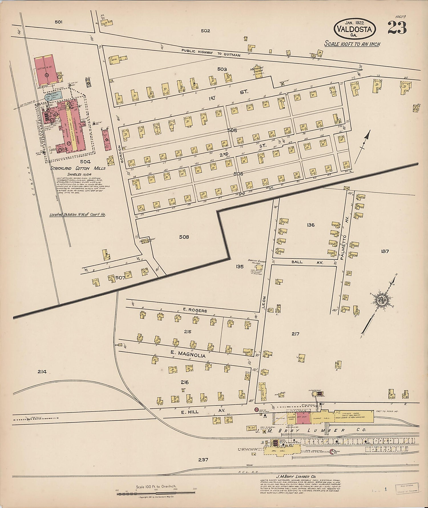 This old map of Valdosta, Lowndes County, Georgia was created by Sanborn Map Company in 1922