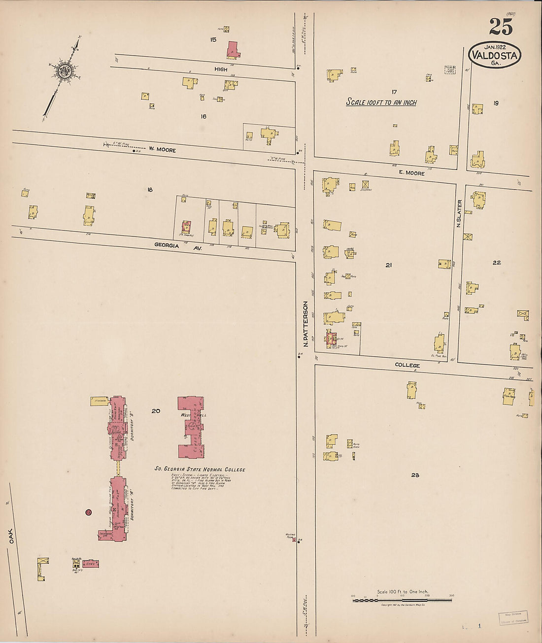 This old map of Valdosta, Lowndes County, Georgia was created by Sanborn Map Company in 1922