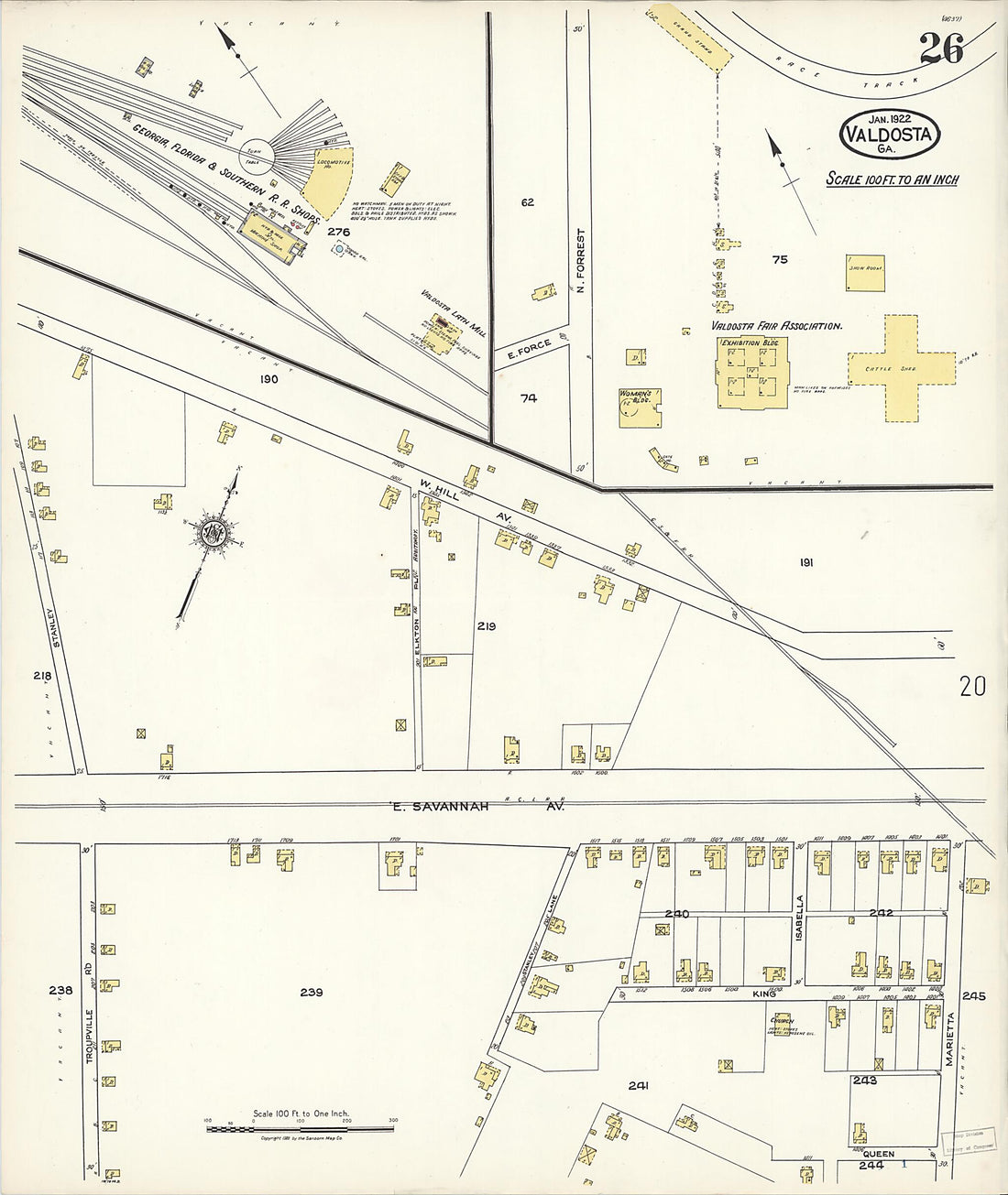 This old map of Valdosta, Lowndes County, Georgia was created by Sanborn Map Company in 1922