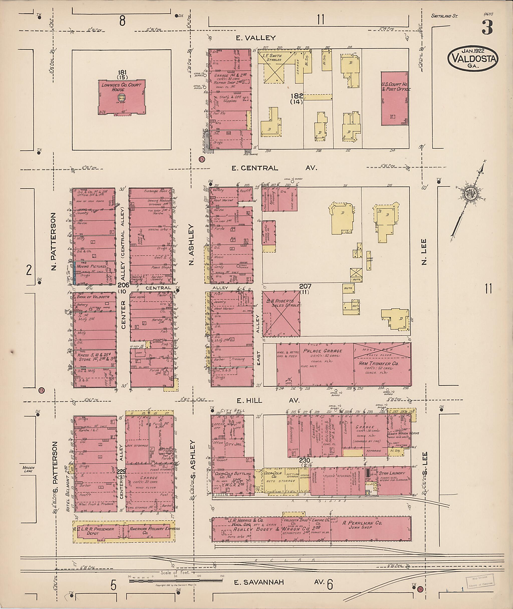 This old map of Valdosta, Lowndes County, Georgia was created by Sanborn Map Company in 1922