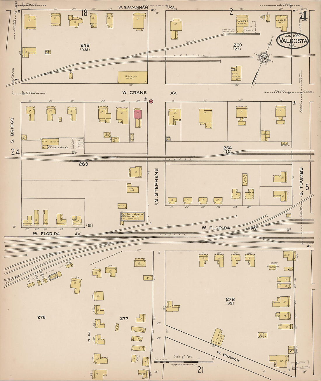 This old map of Valdosta, Lowndes County, Georgia was created by Sanborn Map Company in 1922