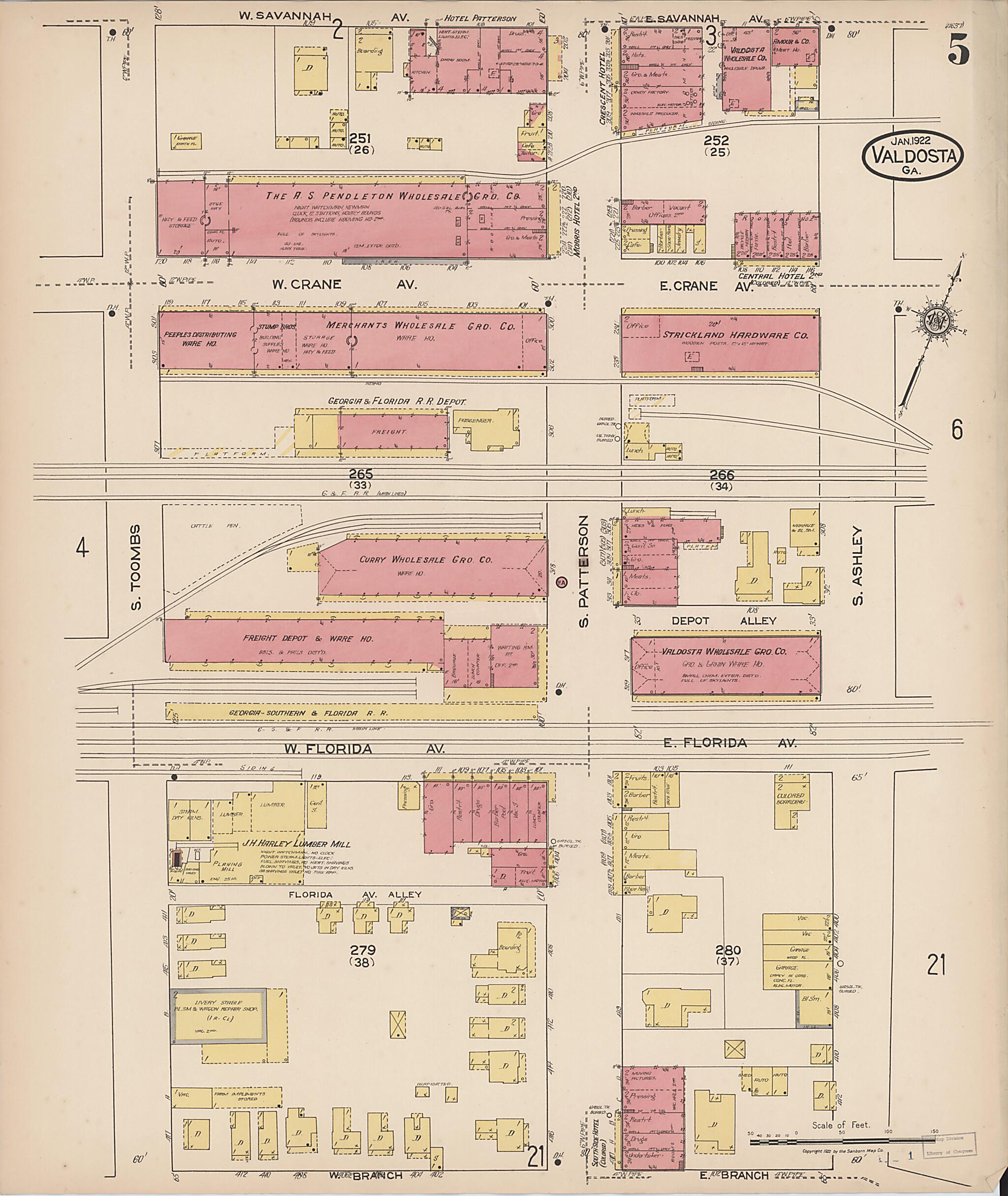 This old map of Valdosta, Lowndes County, Georgia was created by Sanborn Map Company in 1922