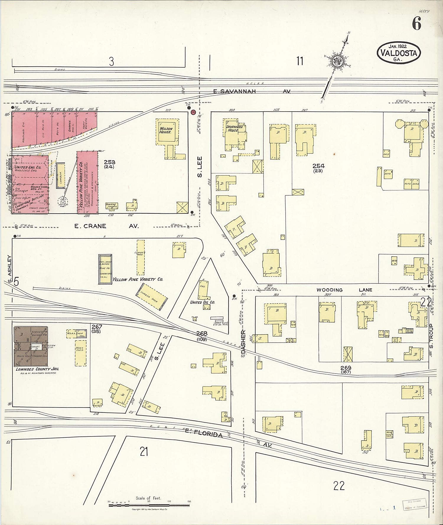 This old map of Valdosta, Lowndes County, Georgia was created by Sanborn Map Company in 1922