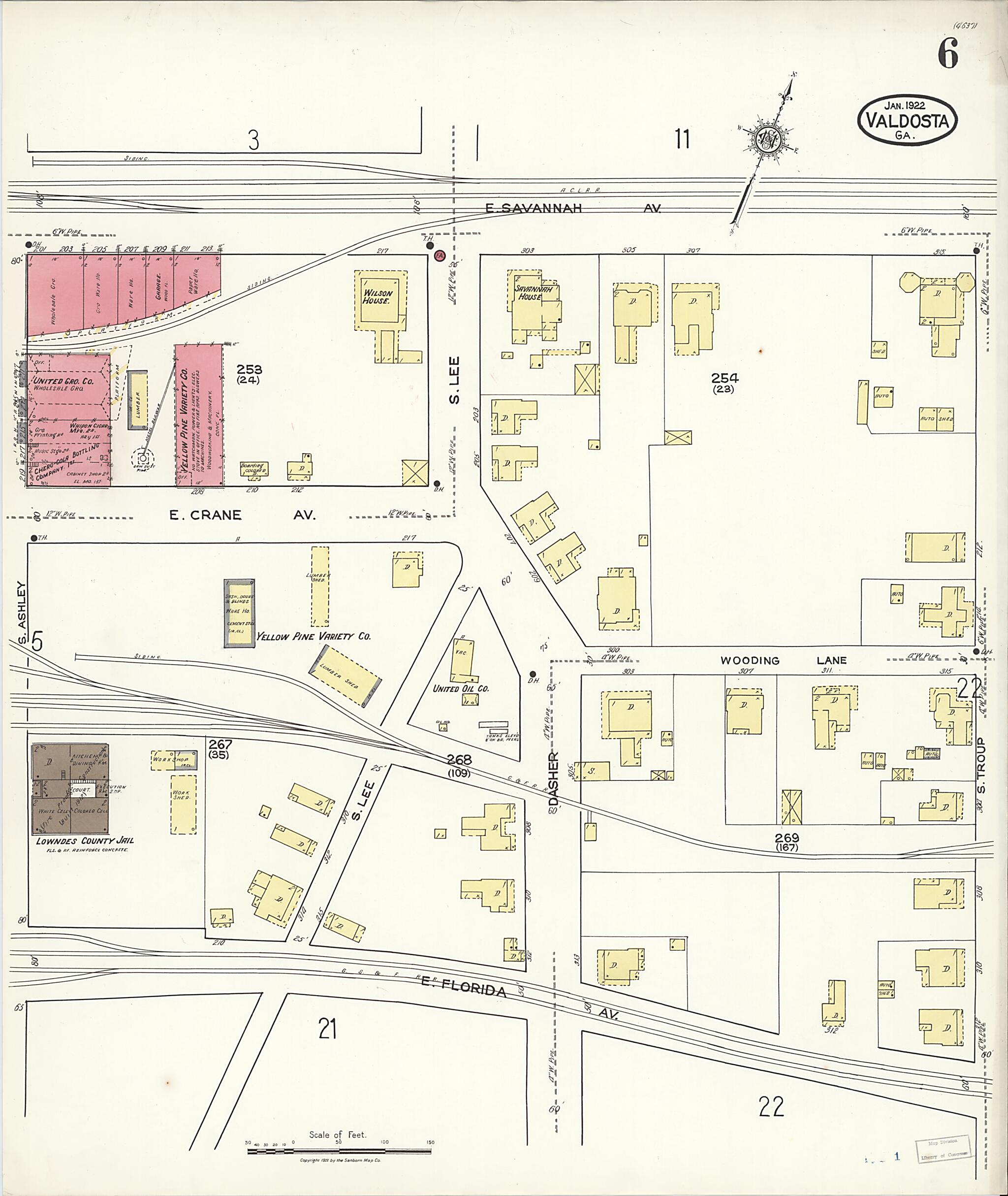 This old map of Valdosta, Lowndes County, Georgia was created by Sanborn Map Company in 1922