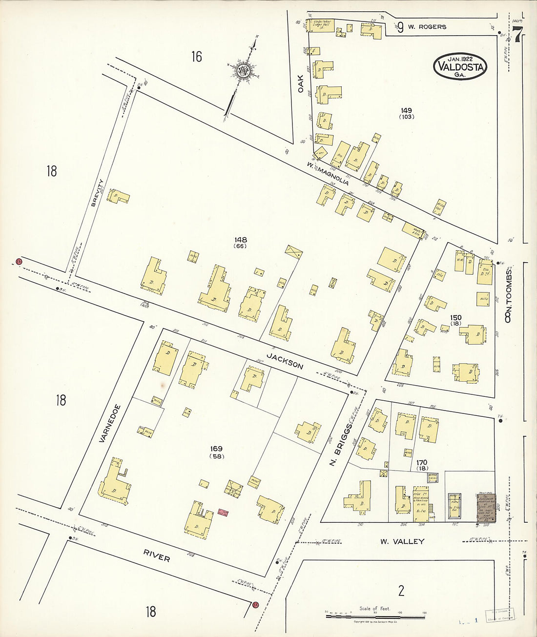 This old map of Valdosta, Lowndes County, Georgia was created by Sanborn Map Company in 1922