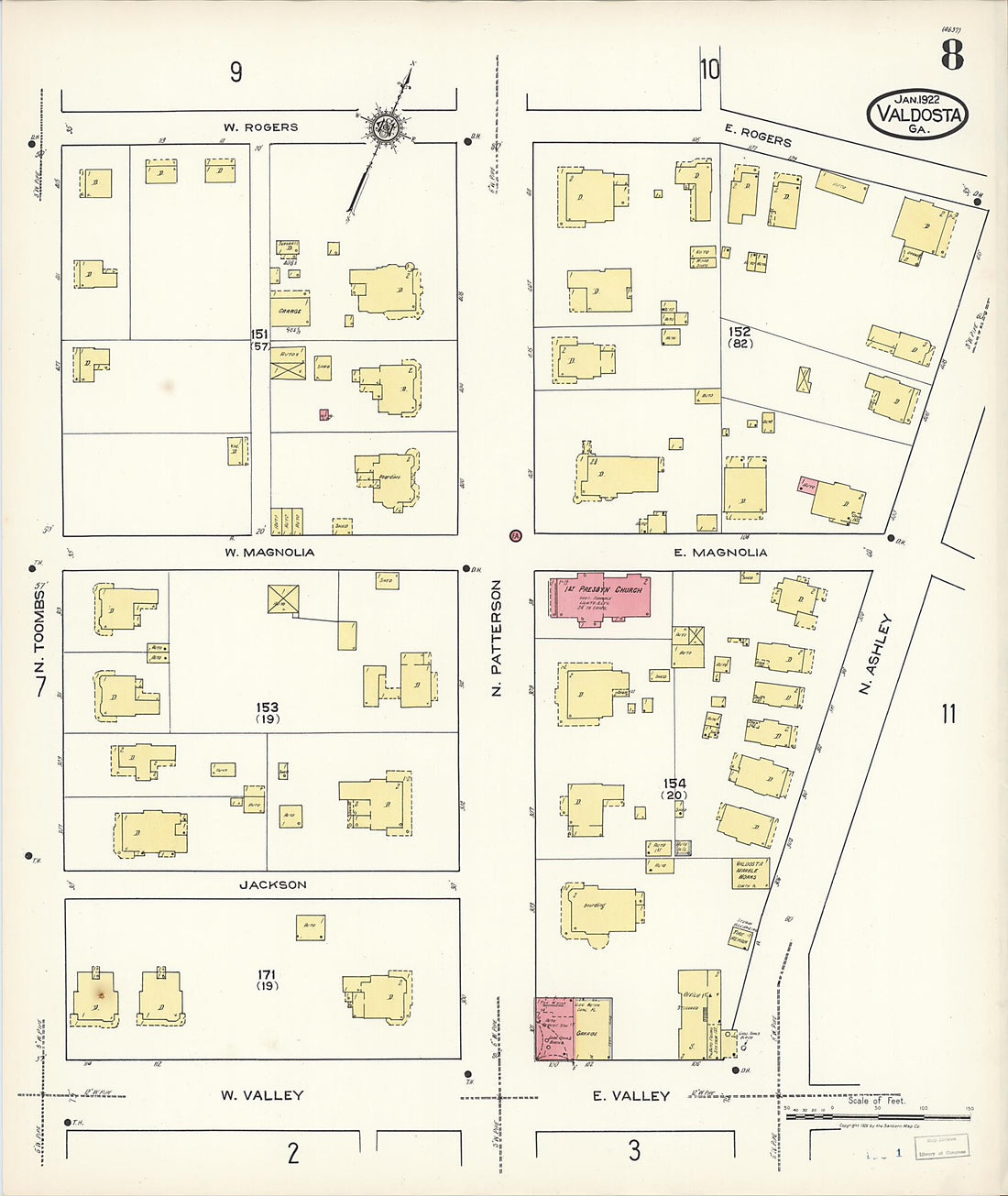 This old map of Valdosta, Lowndes County, Georgia was created by Sanborn Map Company in 1922