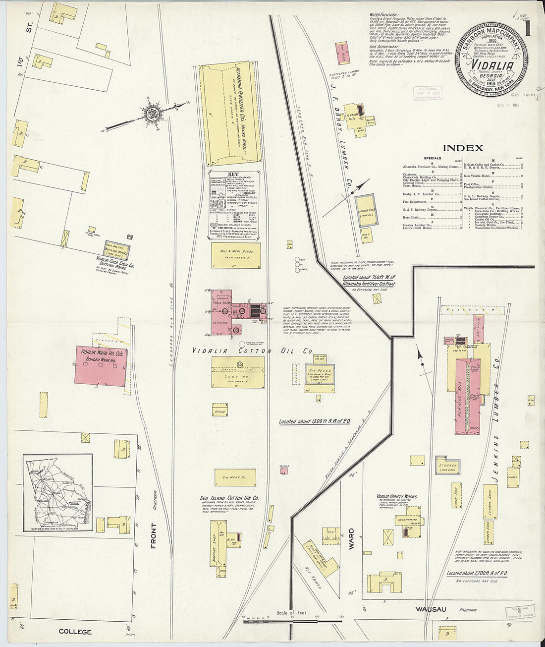 This old map of Vidalia, Toombs County, Georgia was created by Sanborn Map Company in 1913