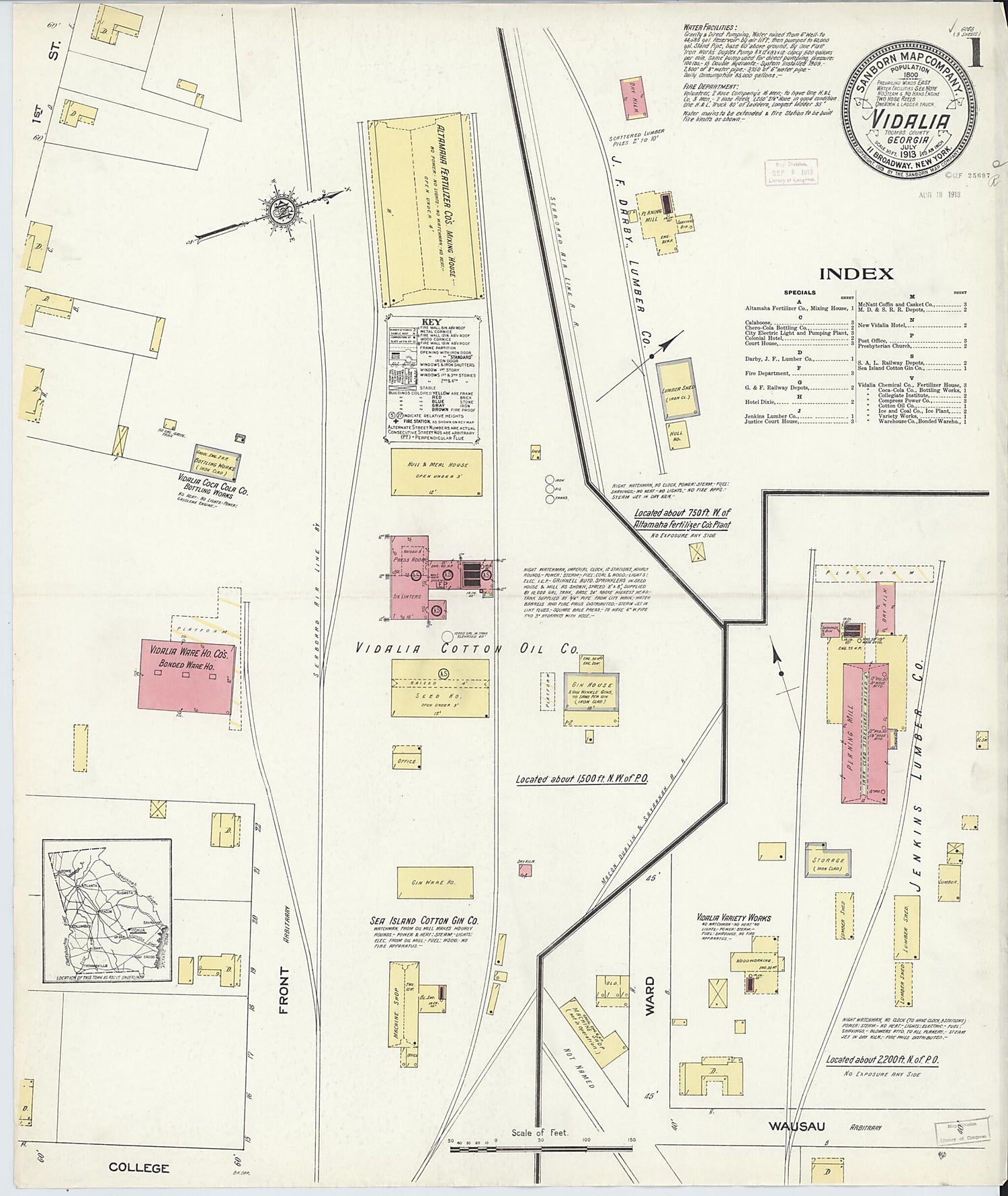 This old map of Vidalia, Toombs County, Georgia was created by Sanborn Map Company in 1913